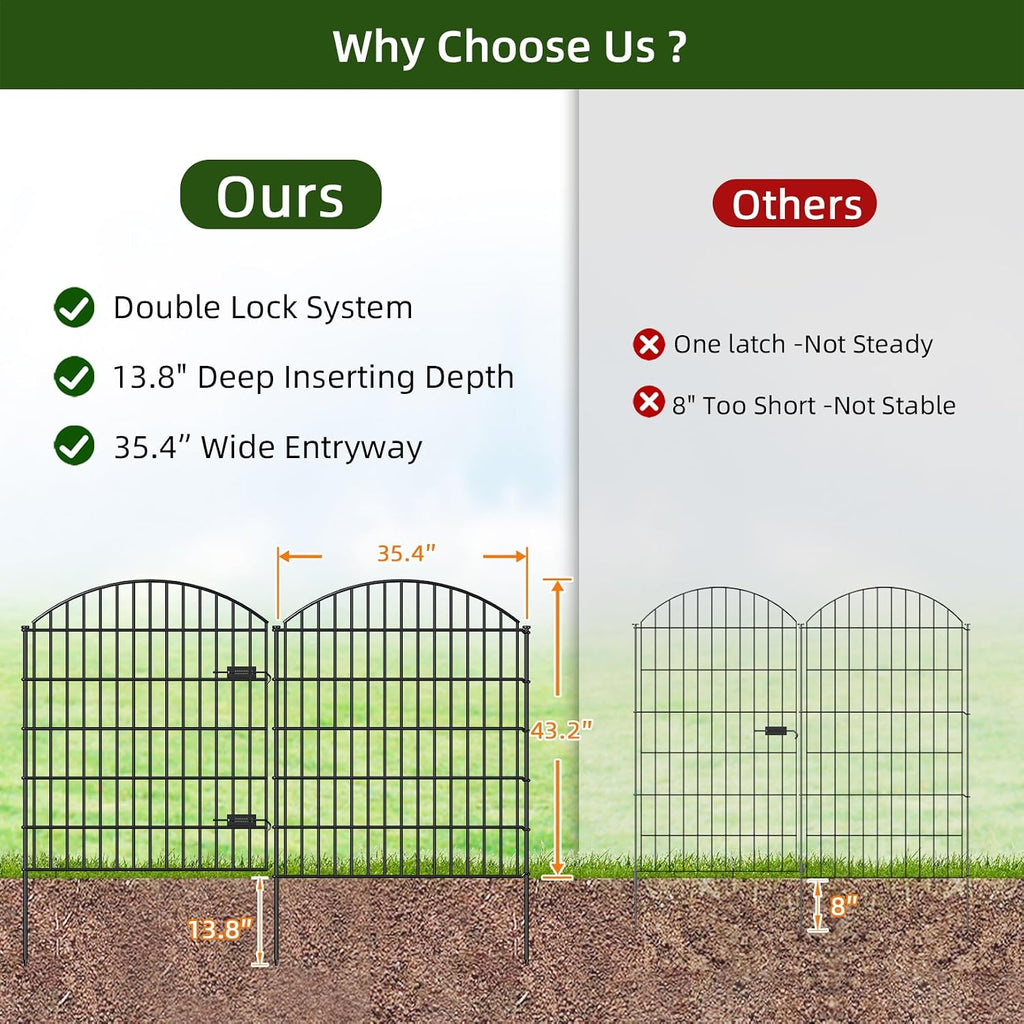 FOREHOGAR Heavy Duty Metal Garden Fences with Gate ECG1191, 1 Gate + 4 Fence Panels, 43.2in Tall and Total Length 14.75ft, Fencing for Dogs Animal Barrier Temporary Yard Border Outdoor, Black