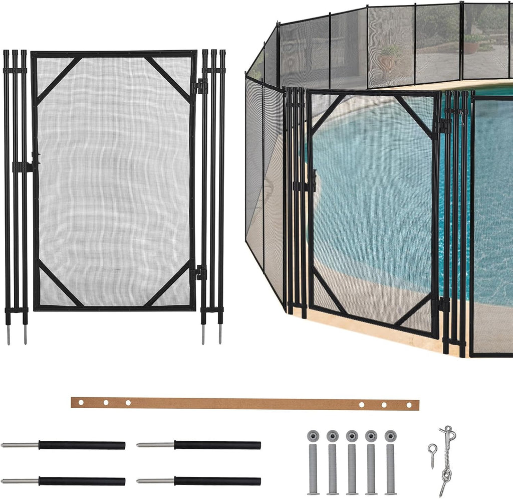 GarveeLife 4Ft x 2.5Ft Pool Fence Gate, Heavy Duty Steel Aluminum Frame, Pool Safety Fence Gate Kit with Stainless Steel Latch for Inground/Above Ground Pools, DIY Installation, Black