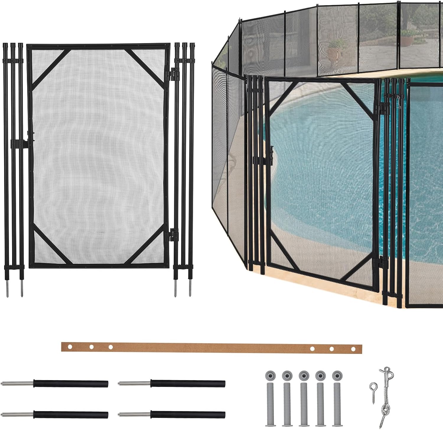 GarveeLife 4Ft x 2.5Ft Pool Fence Gate, Heavy Duty Steel Aluminum Frame, Pool Safety Fence Gate Kit with Stainless Steel Latch for Inground/Above Ground Pools, DIY Installation, Black