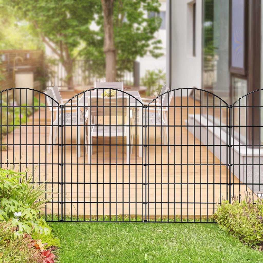 FOREHOGAR Metal Garden Fence 48in (H) x 20.3ft (L), 8 Panels + 9 Stakes Dog Fence Border Fence Animal Barrier, No Dig Garden Fencing for Yard Flower Bed Lawn Patio Outdoor, CTW4808 Black