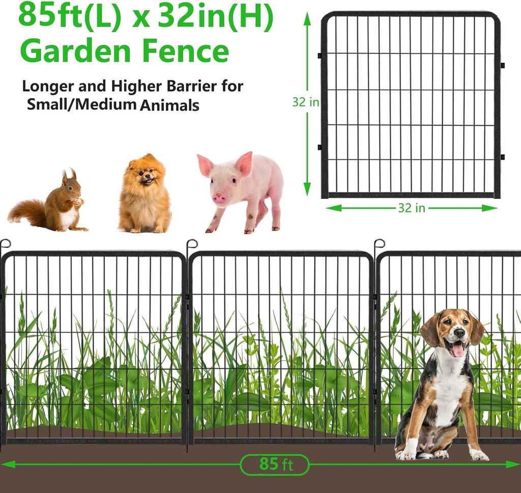 Decorative Metal Garden Fence with Gate Dog Fence Outdoor for Yard, 32in(H) x 85Ft(L) No Dig Fence 32 Panels Fencing for Dogs Animal Barrier Garden Fencing for Yard, Patio, Flower Bed