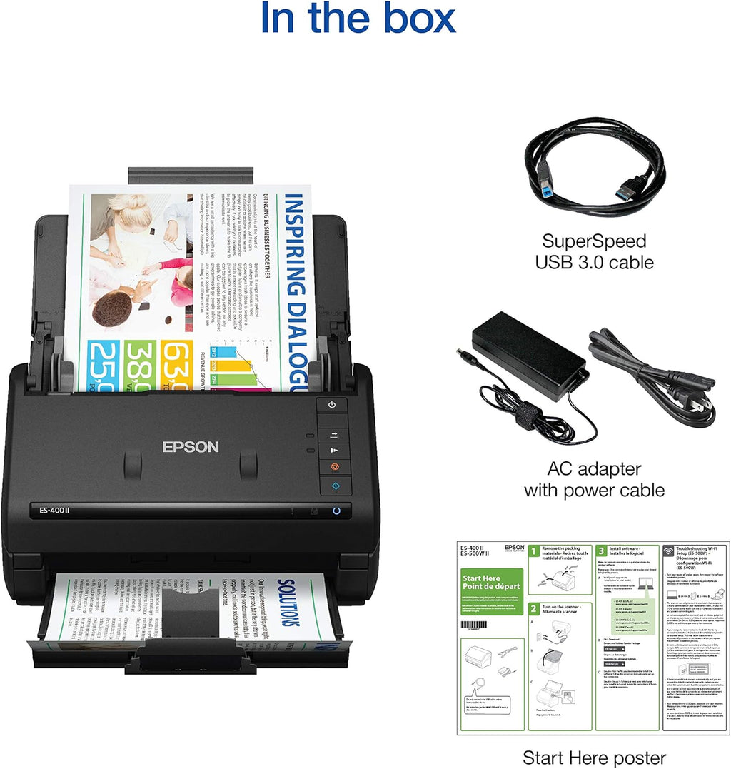 Epson Workforce ES-400 II Color Duplex Desktop Document Scanner for Computers Including PC and Mac with Auto Document Feeder and Image Adjustment Tools