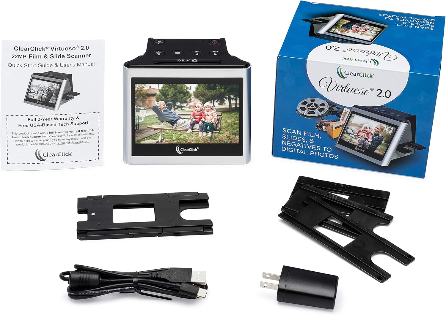 ClearClick Virtuoso 2.0 (Second Generation) 22MP Film & Slide Scanner with Extra Large 5' LCD Screen - Convert 35mm, 110, 126 Slides and Negatives to Digital Photos