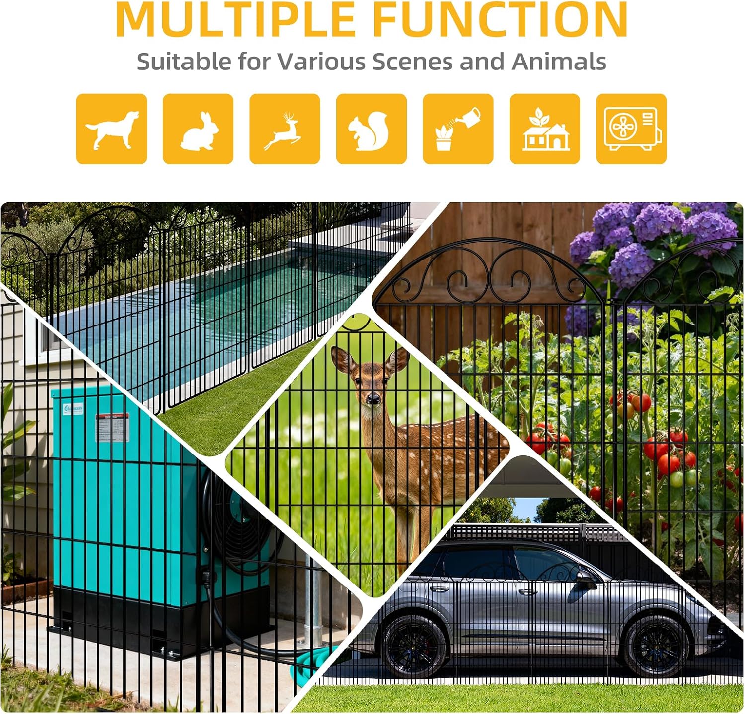 COLRASN 10 Panels No Dig Decorative Garden Dog Fence Outdoor for Yard, 48in(H) x 24.16ft(W) with Latch Tall Animal Barrier Fenceing Panels, Rustproof Ground Stakes Temporary Wire Screen for Patio