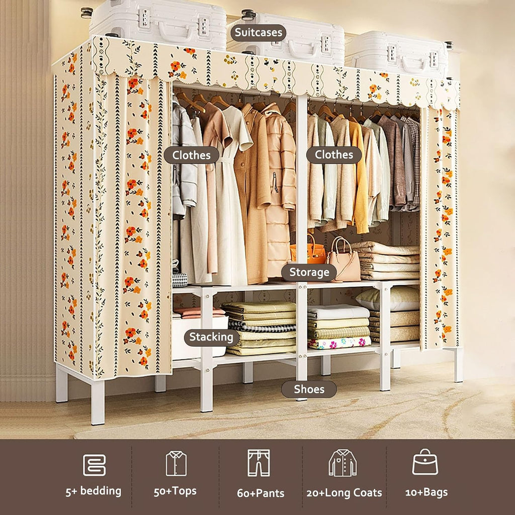 Foldable Clothe Rack with Cover, Portable Closet, 51.1in Portable Closet Wardrobe Freestanding Clothing Coat Storage Rack Garment Rack for Hanging Clothes