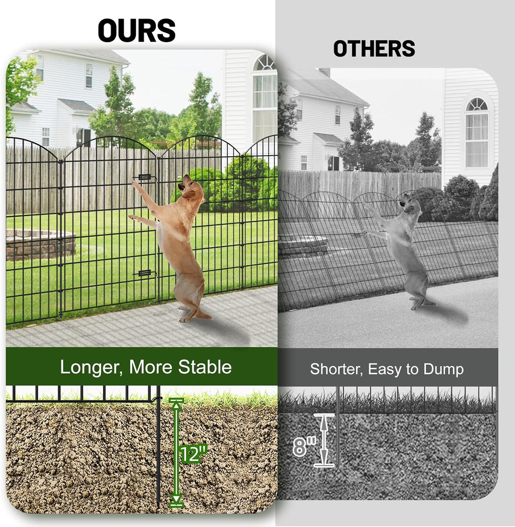 FOREHOGAR Metal Garden Fence with Gate 48in (H) x 20.3ft (L), 1 Gate+ 7 Panels Dog Fences Border Fence Animal Barrier, No Dig Garden Fencing for Yard Flower Bed Lawn Patio Outdoor, ECG4808G, Black