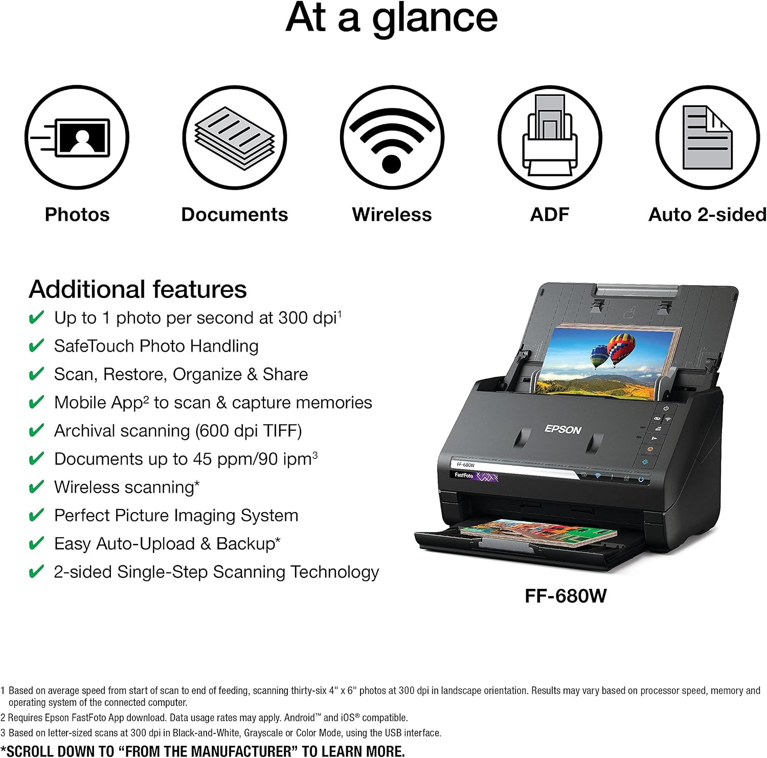 Epson FastFoto FF-680W Wireless High-Speed Duplex Photo and Document Scanner and System with USB Connect and Mobile Scanning