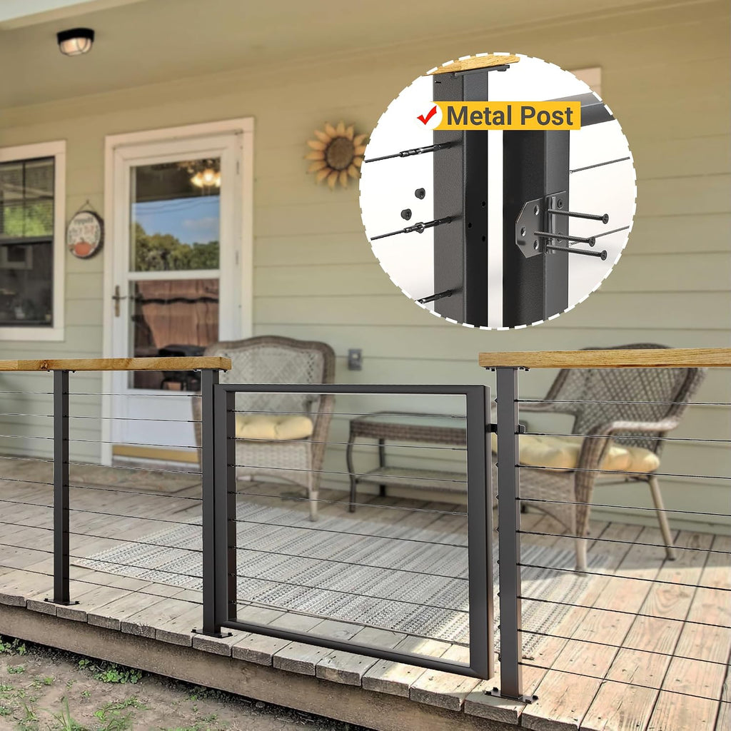 Outdoor Gate Integrated Welding Cable Railing Gate for Wood Metal Cable Railing System Stainless Steel Fence Gate (Left Hand in Swing, Black)