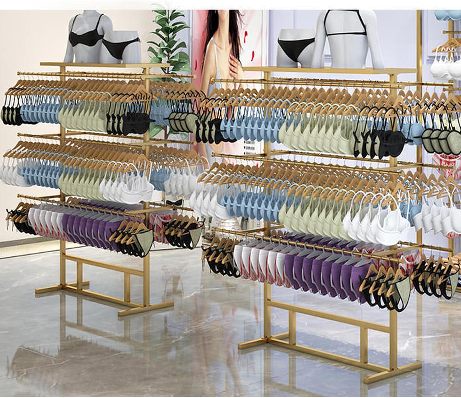 Heavy Duty Garment Rack Underwear Display Rack Organizer, Free Standing Metal Clothes Rack Storage Clothing Rack for Hanging Clothes, for Bag Skirts Socks U(Black-Length 120cm