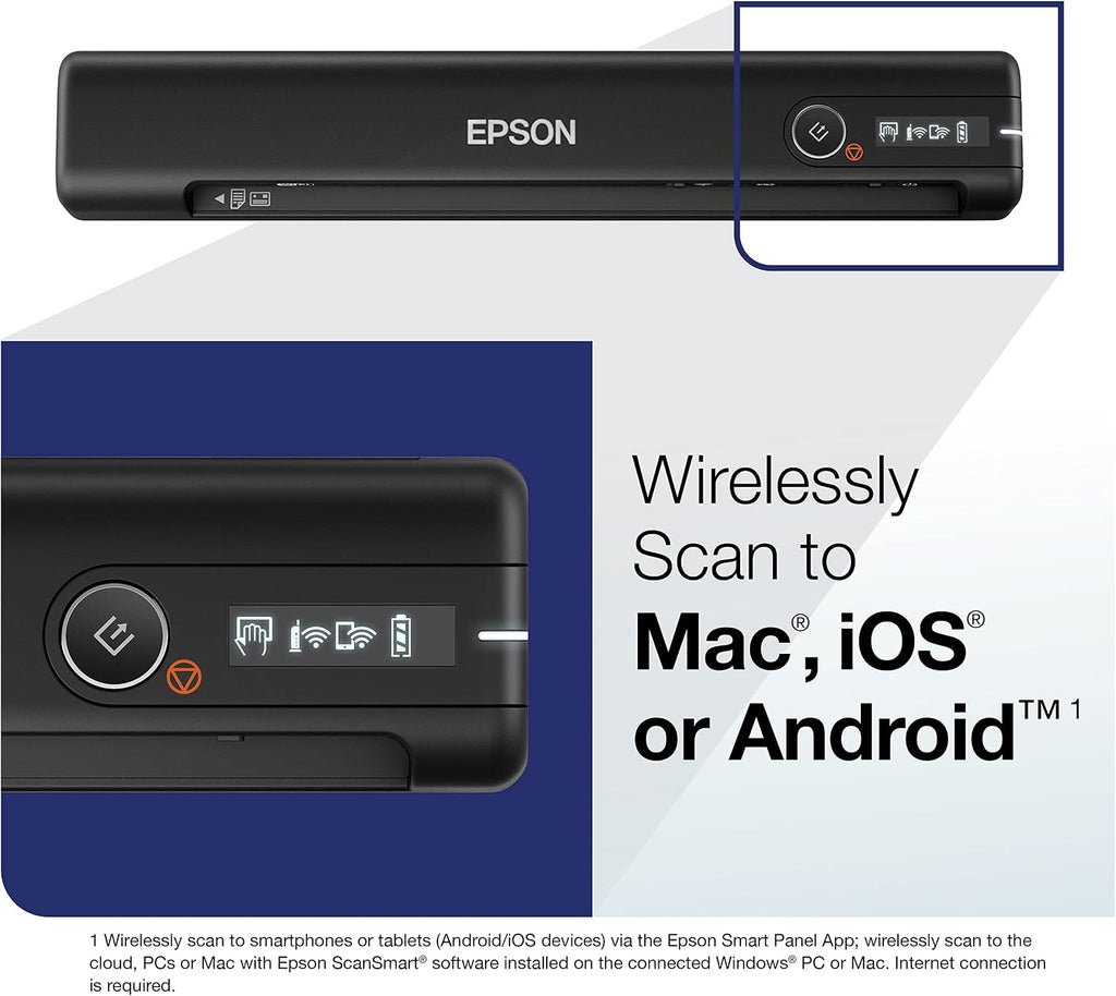 Epson Workforce ES-60W Wireless Portable Sheet-fed Document Scanner for PC and Mac 10.7' by 1.9' by 1.4'