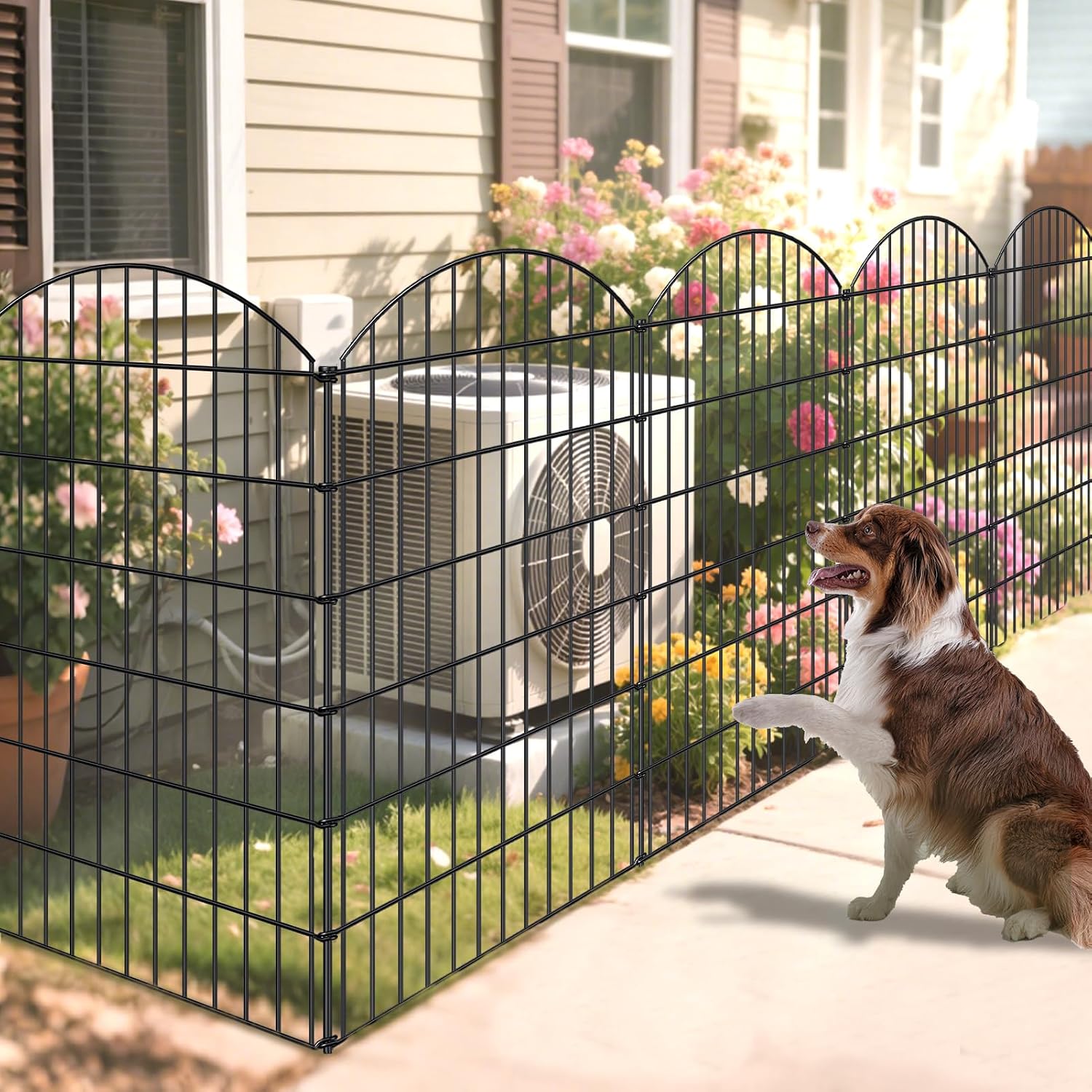 FOREHOGAR Metal Garden Fence 48in (H) x 20.3ft (L), 8 Panels + 9 Stakes Dog Fence Border Fence Animal Barrier, No Dig Garden Fencing for Yard Flower Bed Lawn Patio Outdoor, CTW4808 Black