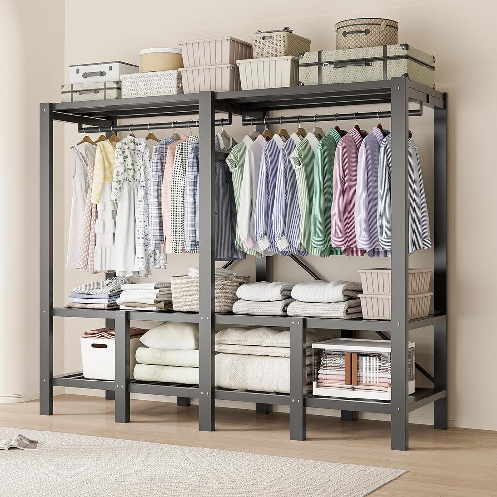 Heavy Duty Clothing Rack with Oxford Fabric Cover, Portable Closet Wardrobe with Hanging Rods, Freestanding Wardrobe, Metal Closet Rack for Hanging Clothes (Zipper Design, 70.9''/180cm)