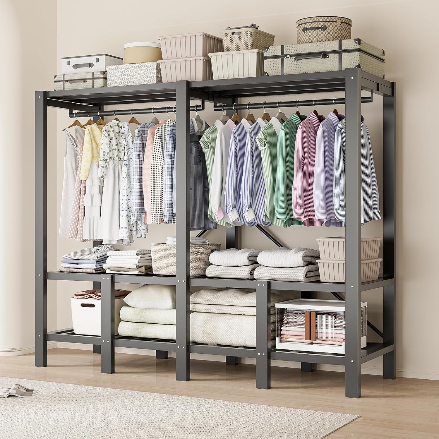 Heavy Duty Clothing Rack with Oxford Fabric Cover, Portable Closet Wardrobe with Hanging Rods, Freestanding Wardrobe, Metal Closet Rack for Hanging Clothes (Zipper Design, 70.9''/180cm)