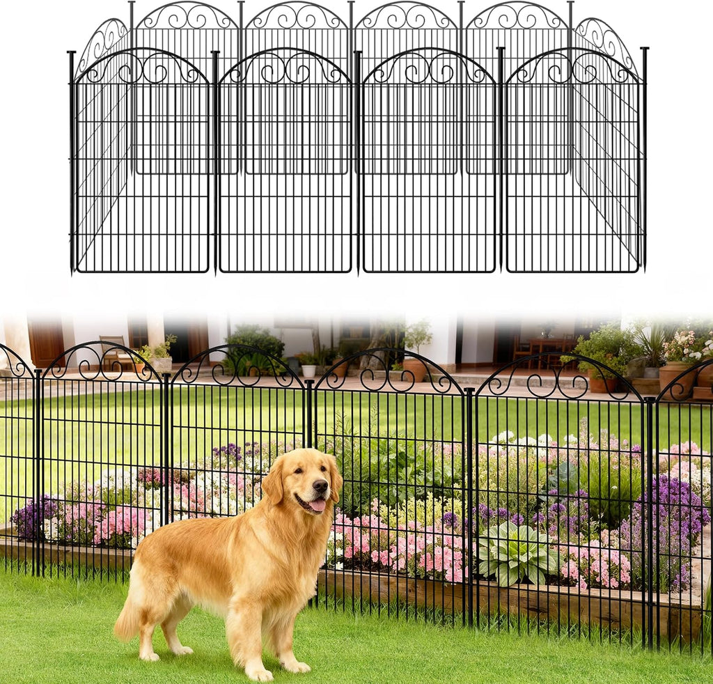 COLRASN 10 Panels No Dig Decorative Garden Dog Fence Outdoor for Yard, 48in(H) x 24.16ft(W) Tall Animal Barrier Fenceing Panels, Rustproof Ground Stakes Temporary Wire Screen for Patio