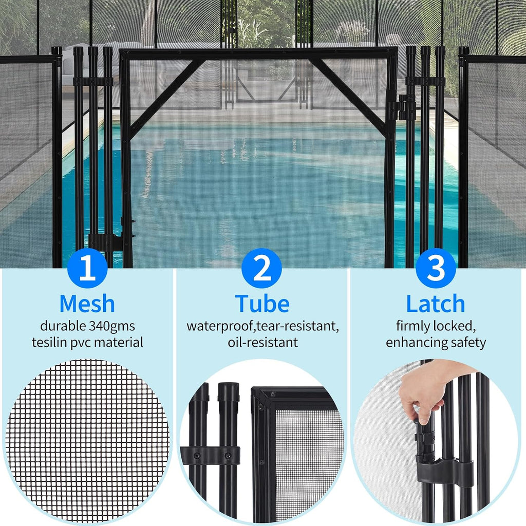 GarveeLife 4Ft x 2.5Ft Pool Fence Gate, Heavy Duty Steel Aluminum Frame, Pool Safety Fence Gate Kit with Stainless Steel Latch for Inground/Above Ground Pools, DIY Installation, Black