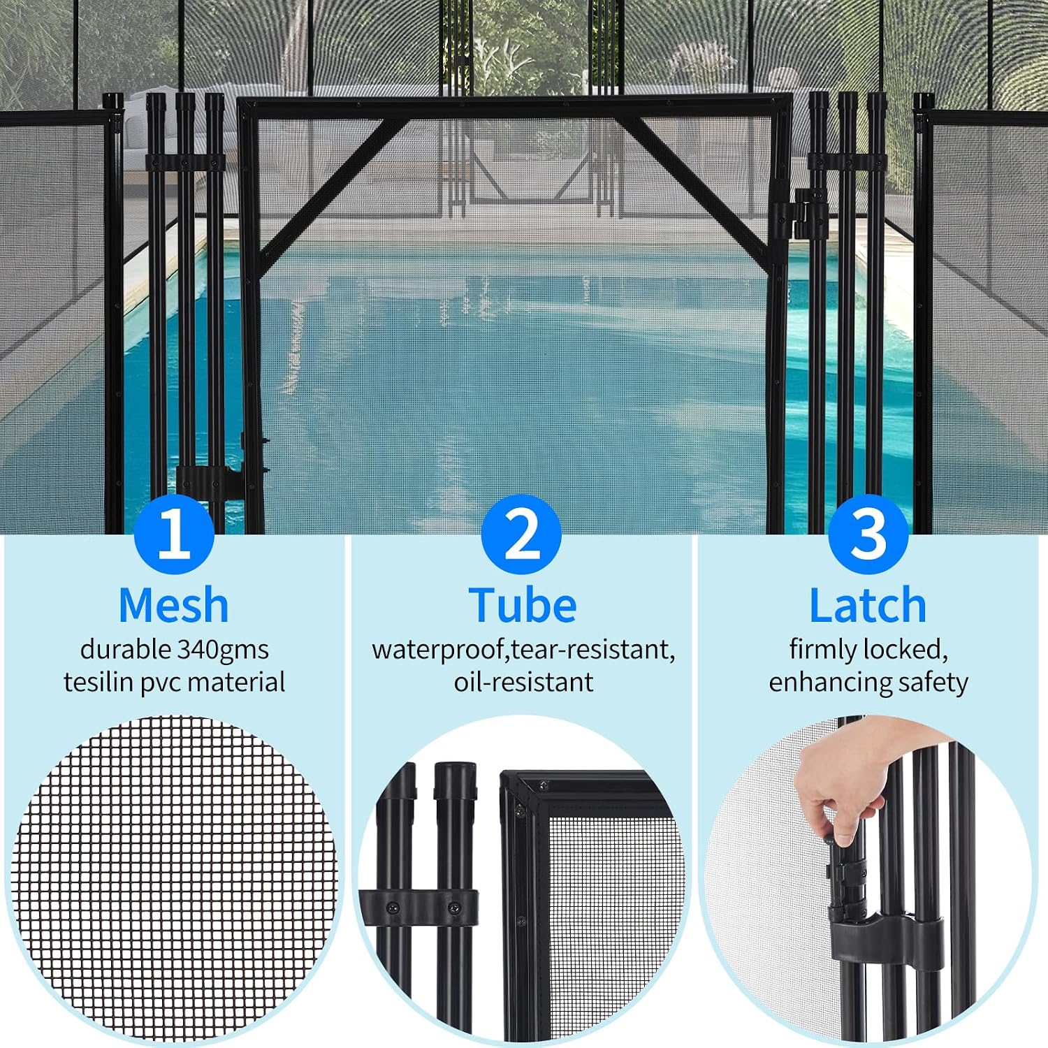 GarveeLife 4Ft x 2.5Ft Pool Fence Gate, Heavy Duty Steel Aluminum Frame, Pool Safety Fence Gate Kit with Stainless Steel Latch for Inground/Above Ground Pools, DIY Installation, Black