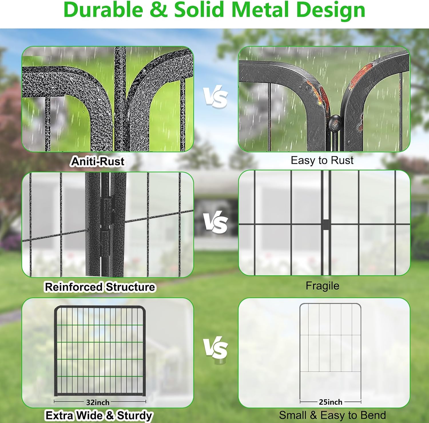 Jhsomd Decorative Garden Fence with Gate, 32in(H) x 32Ft(L) Rustproof Metal Fence Panels for Dogs, 12 Panels No Dig Garden Fencing for Yard, Exra Wide Landscape Edging for Flower Beds, Patio