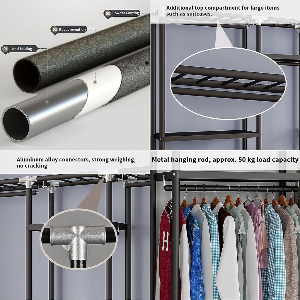 QUQUQ Wardrobe for Bedroom Dorm Heavy Duty Garment Rack Portable Closet with Cover Clothing Metal Wardrobe Storage Organization(85 * 45 * 175cm)