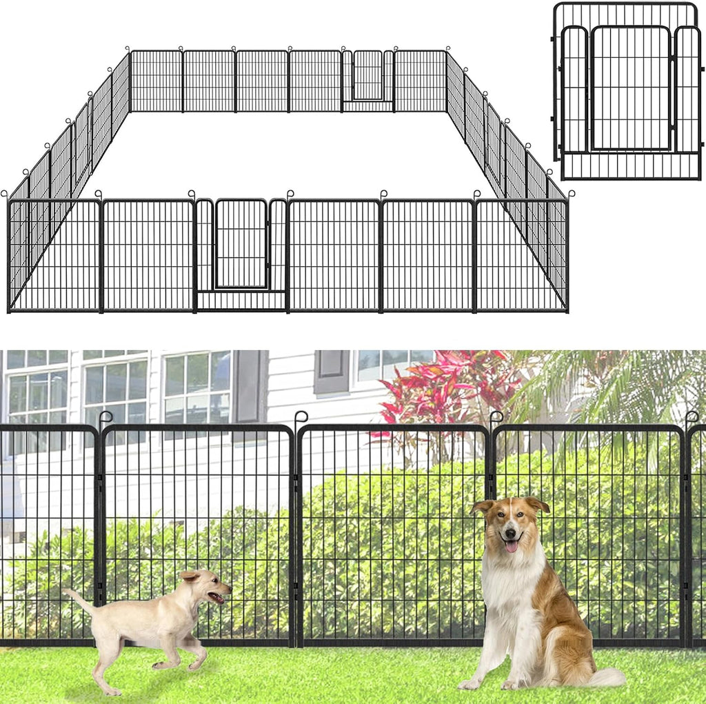 Decorative Metal Garden Fence with Gate, 32in(H) x 64Ft(L) No Dig Fence 24 Panels Fencing for Dogs Animal Barrier Fence Garden Fencing for Yard, Patio, Flower Bed
