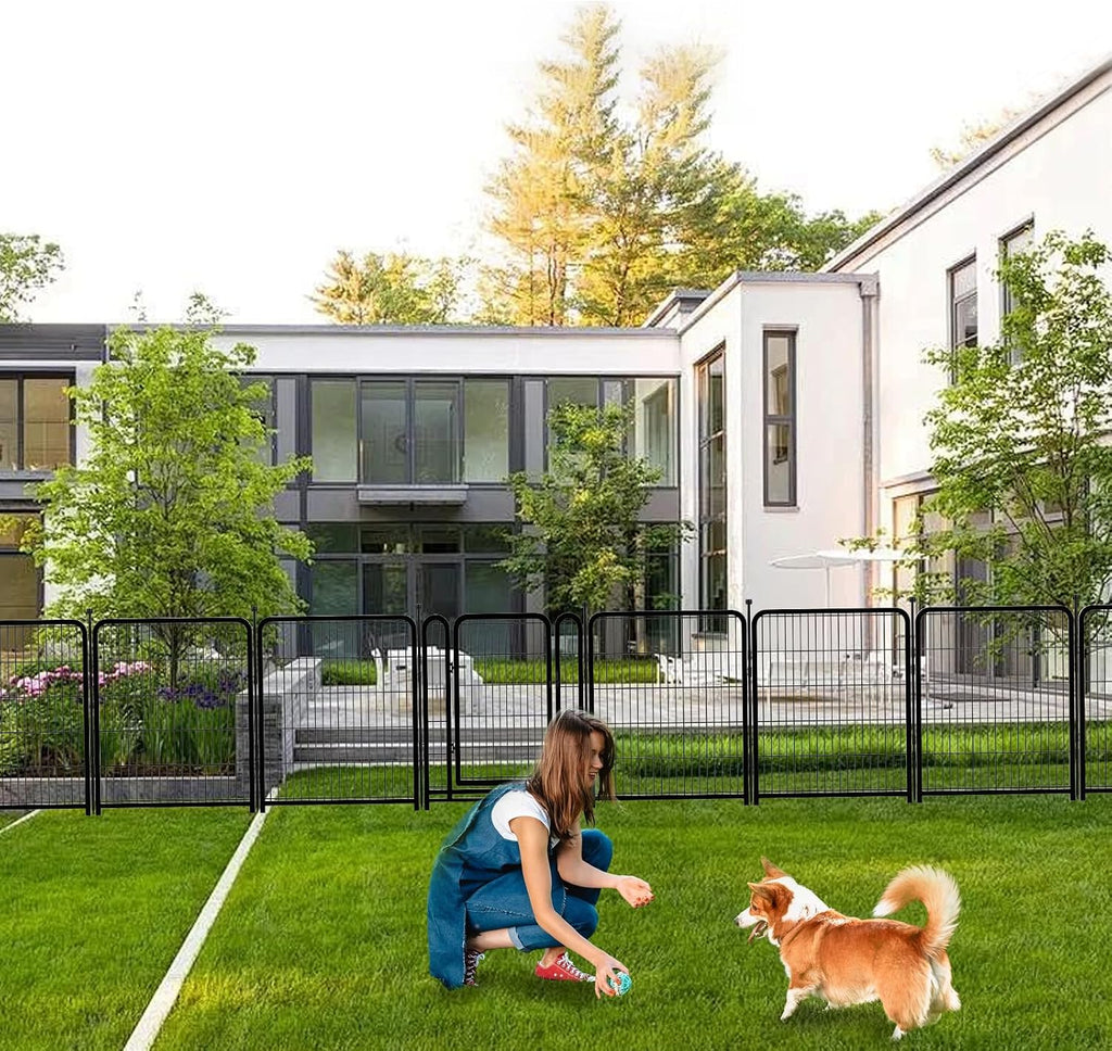 Getlay Dog Playpen 32 inch 16 Panels, Puppy Playpen Indoors, Dog Fence Outdoor for Yard, Wide Door Low Threshold Garden Fence for Medium/Large Pets. Black Dog Pens Total 35.4 Ft(L)