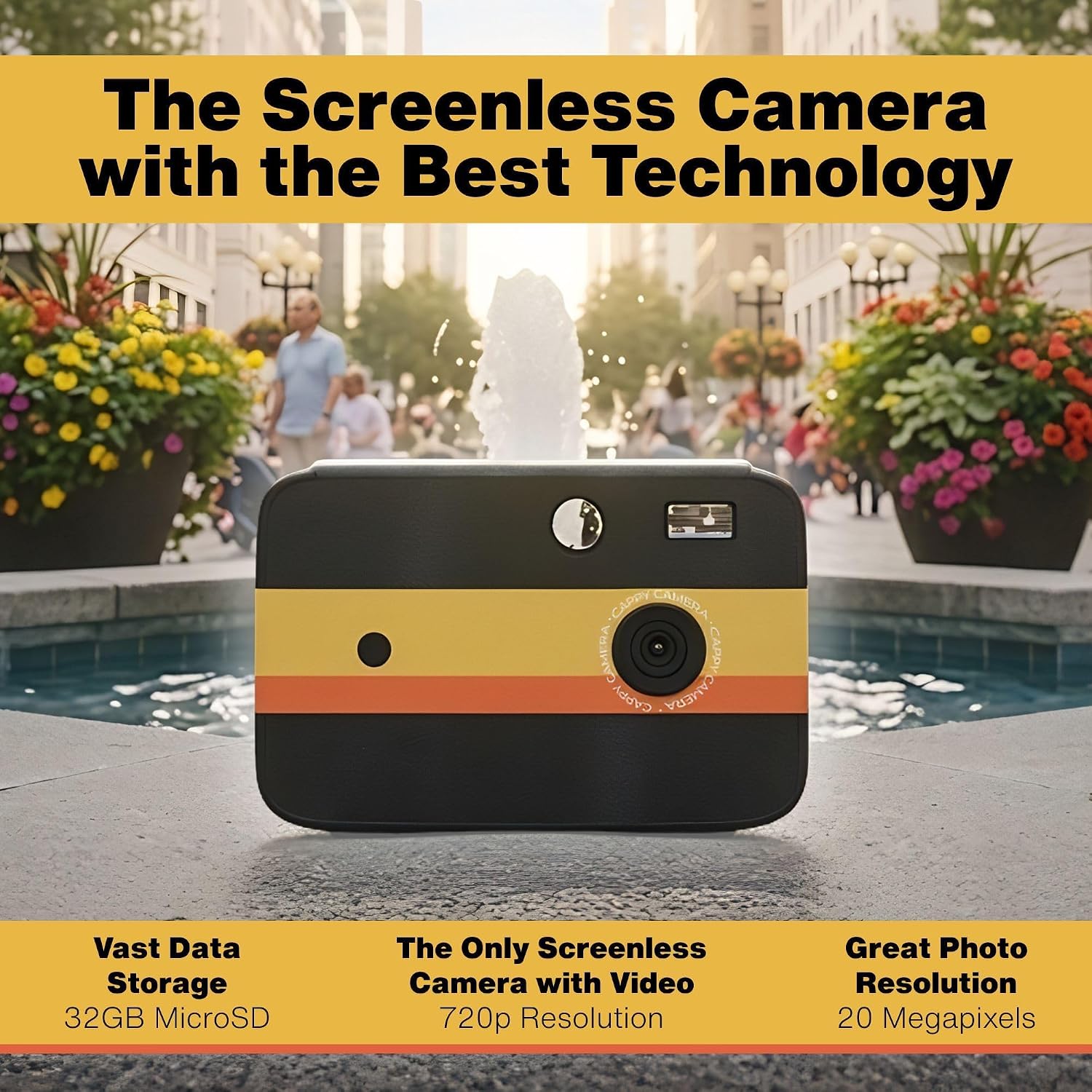 CAPPY Screenless Camera for Digital Detox - Vintage Retro Film Experience Digital Cam for Mindful Travel - 20MP Photo & Video, Interchangeable Lens, 32GB