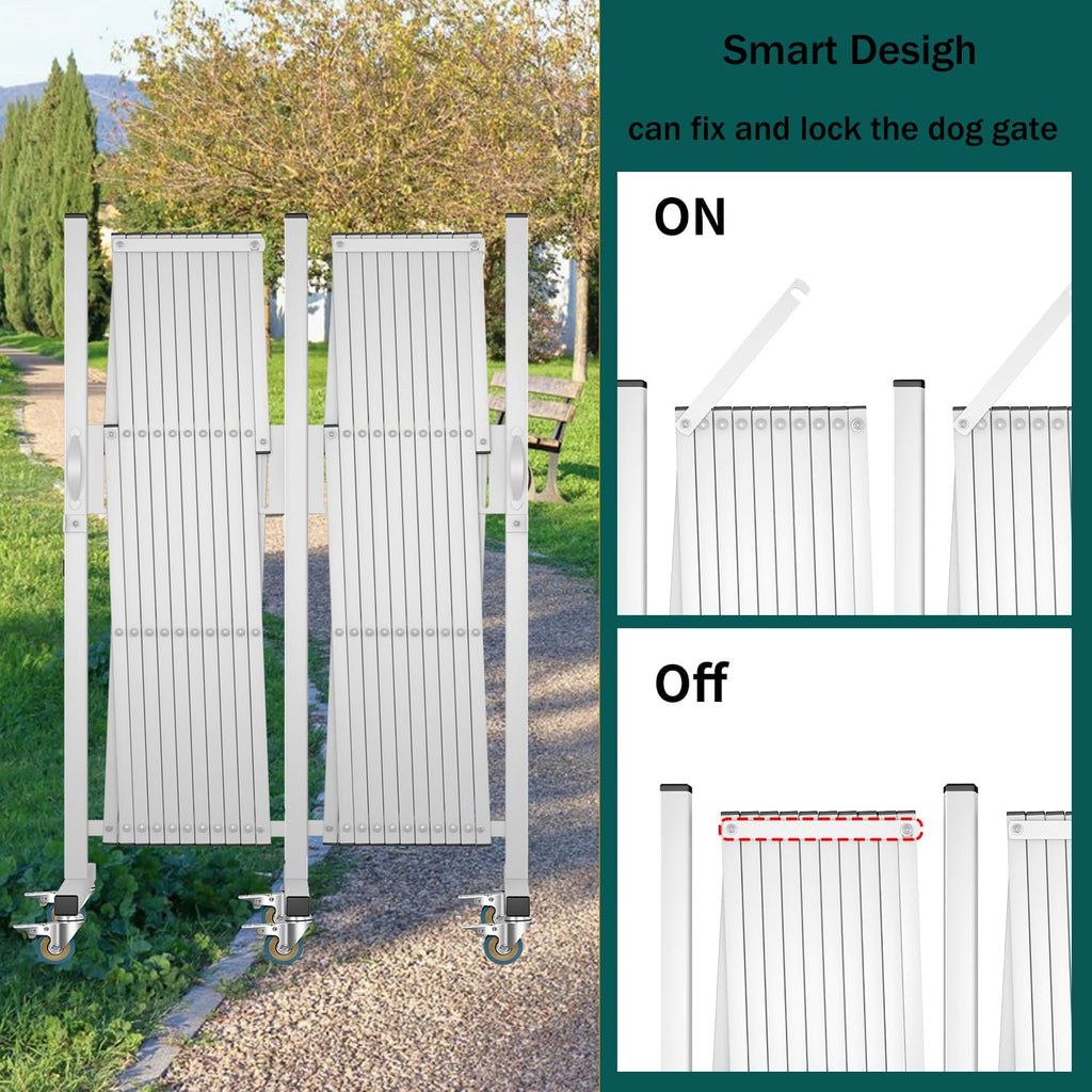 Expandable Barricade Gate,Accordion Garden Yard Outdoor Indoor Portable Folding Security Dog Fence Gates Wall Mount,200' Adjustable Metal Safety Barrier Gate with Casters,White
