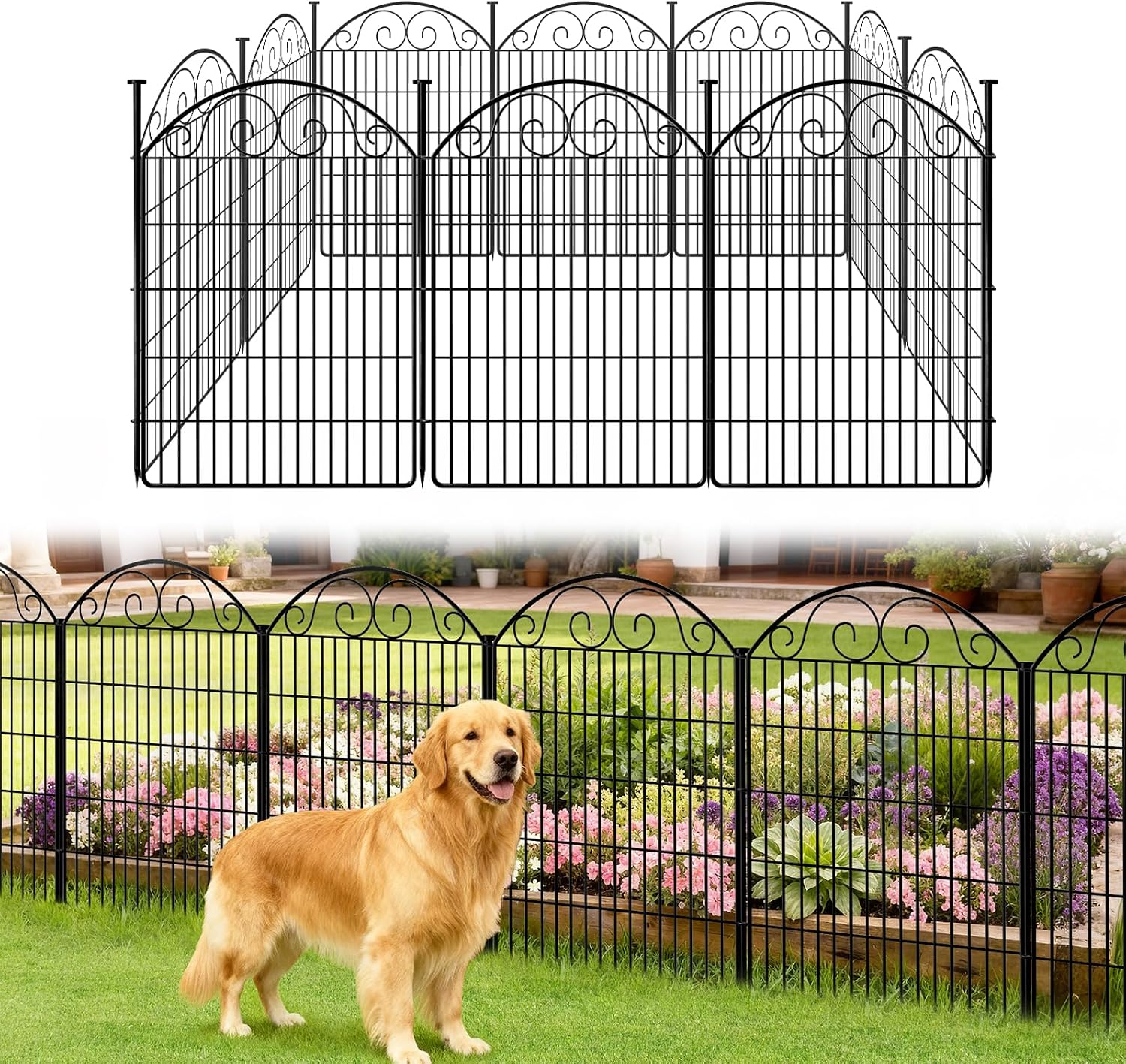 COLRASN 10 Panels No Dig Decorative Garden Dog Fence Outdoor for Yard, 40in(H) x 24.16ft(W) Tall Animal Barrier Fenceing Panels, Rustproof Ground Stakes Temporary Wire Screen for Patio