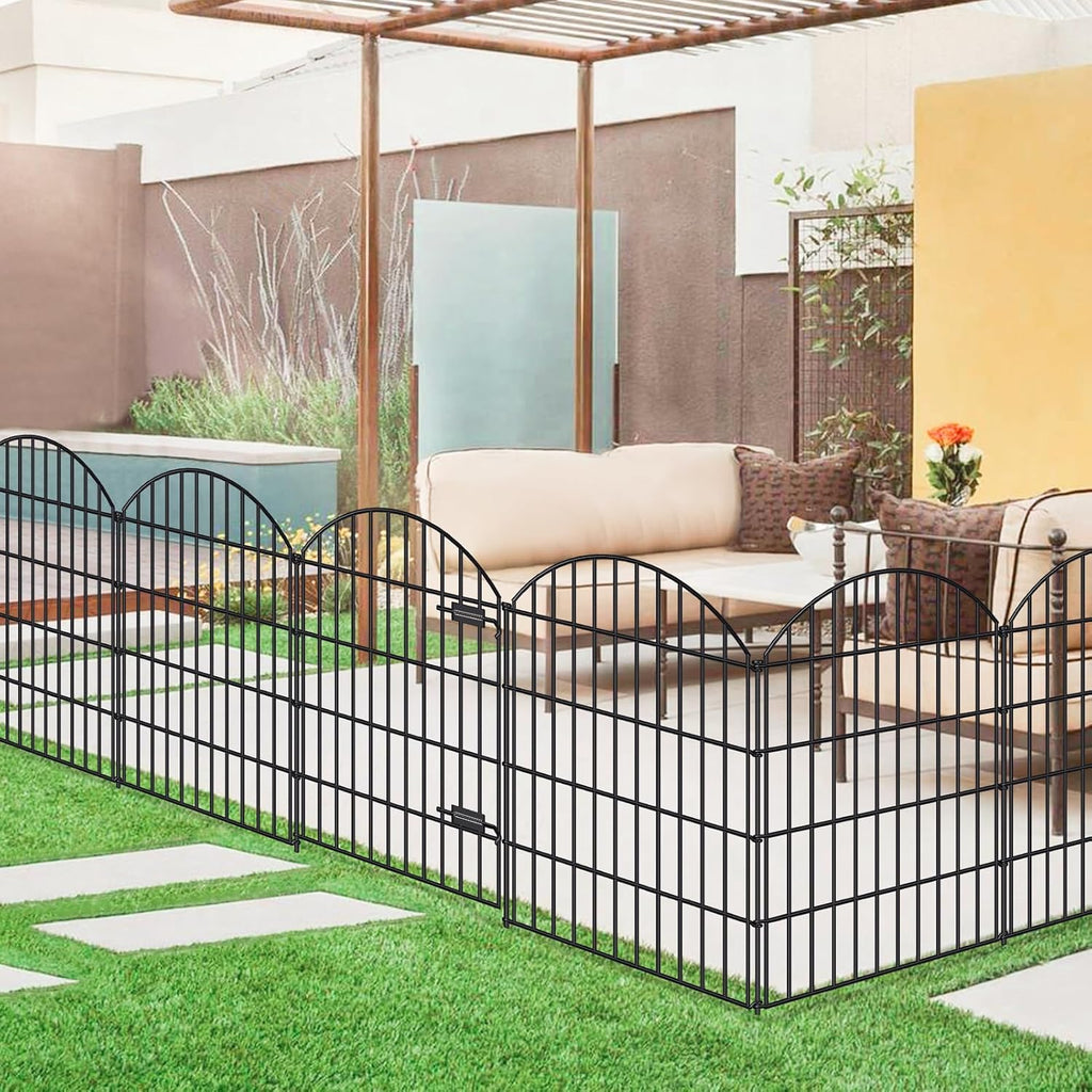 FOREHOGAR Metal Garden Fence with Gate 36in (H) x 23.3ft (L), 1 Gate+ 9 Panels Dog Fence Border Fence Animal Barrier, No Dig Garden Fencing for Yard Flower Bed Lawn Patio Outdoor, ECG3610, Black