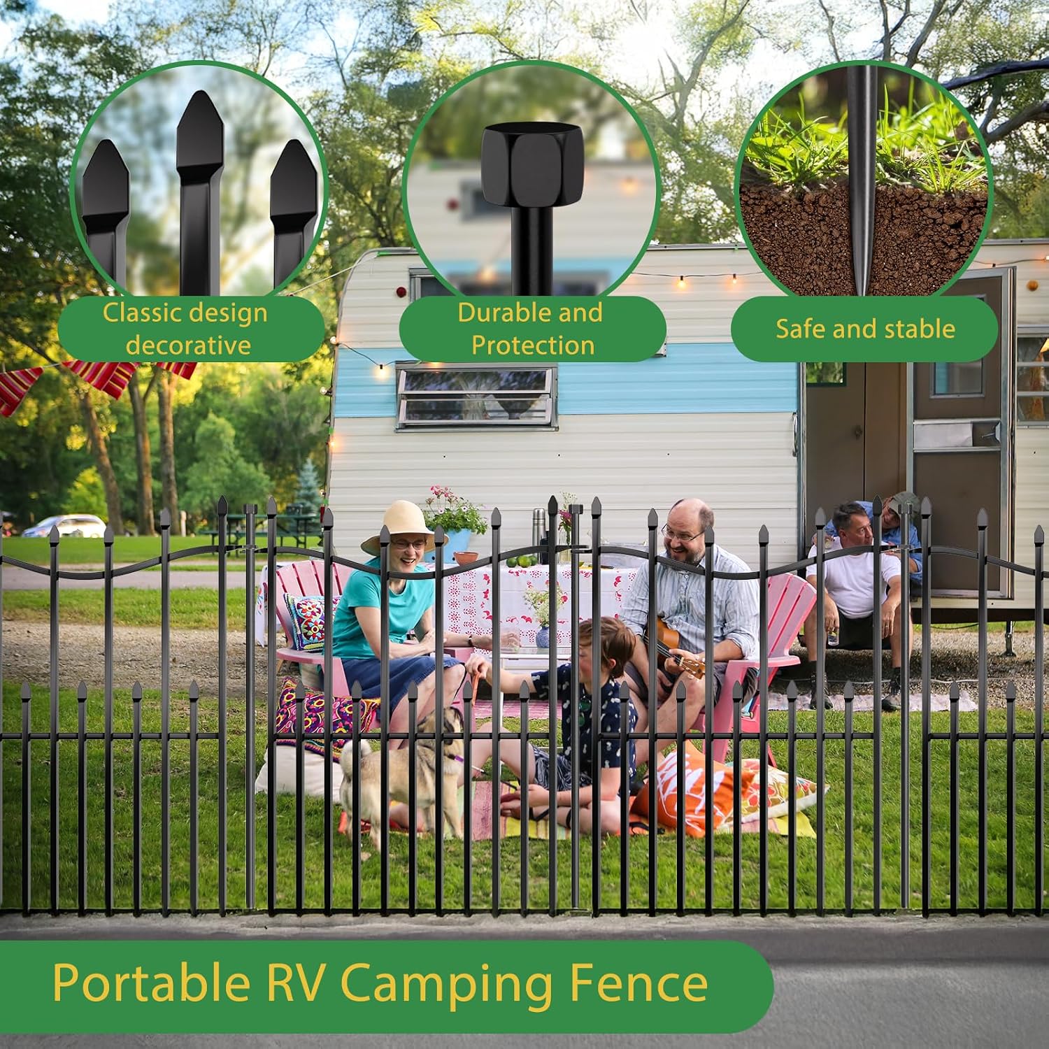 10 Panels No Dig Decorative Garden Fence with Gate, 32in(H) × 22ft(L) Heavy-Duty Rustproof Metal Panels, Outdoor Dog Barrier for Yard & Patio, Landscape, Border| Portable Temporary Fencing