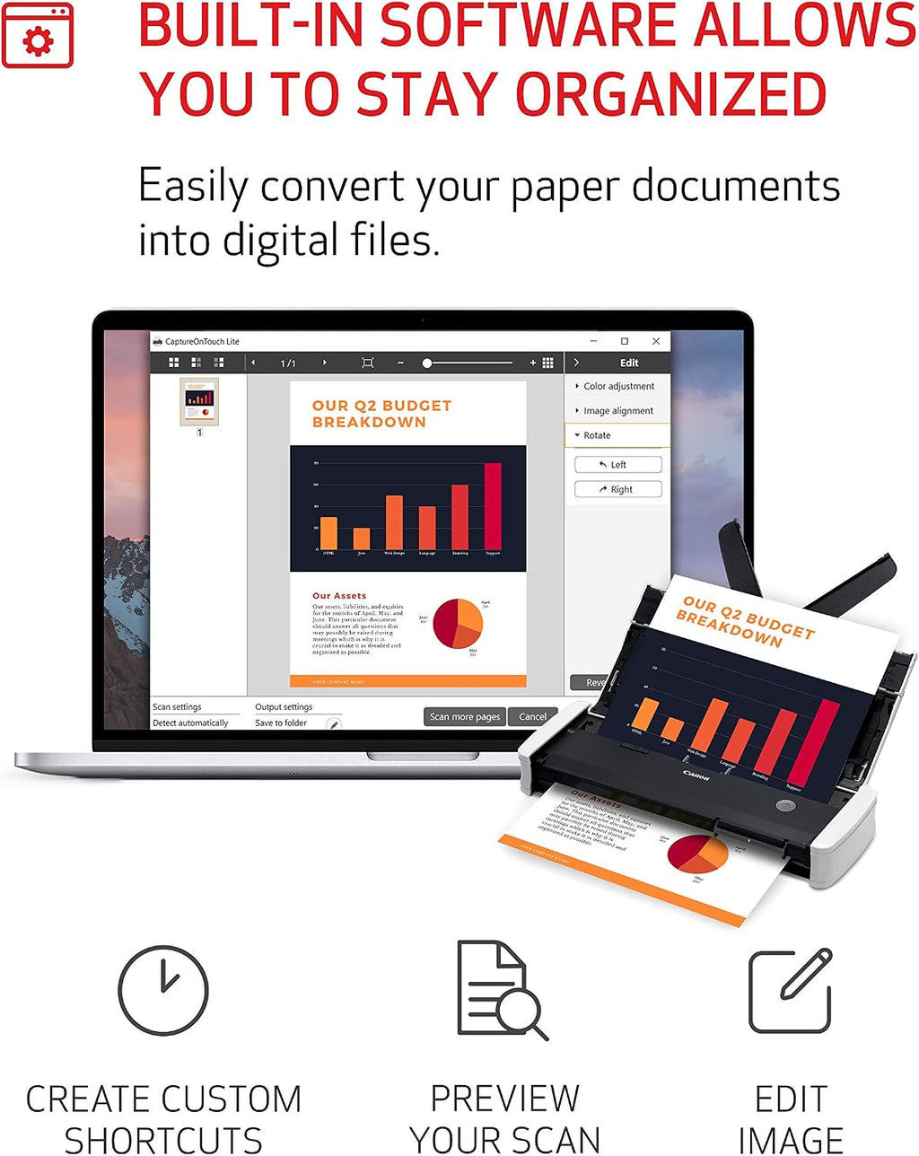 Canon imageFORMULA R10 - Portable Document Scanner, USB Powered, Duplex Scanning, Document Feeder, Easy Setup, Convenient, Perfect for Mobile Users, White