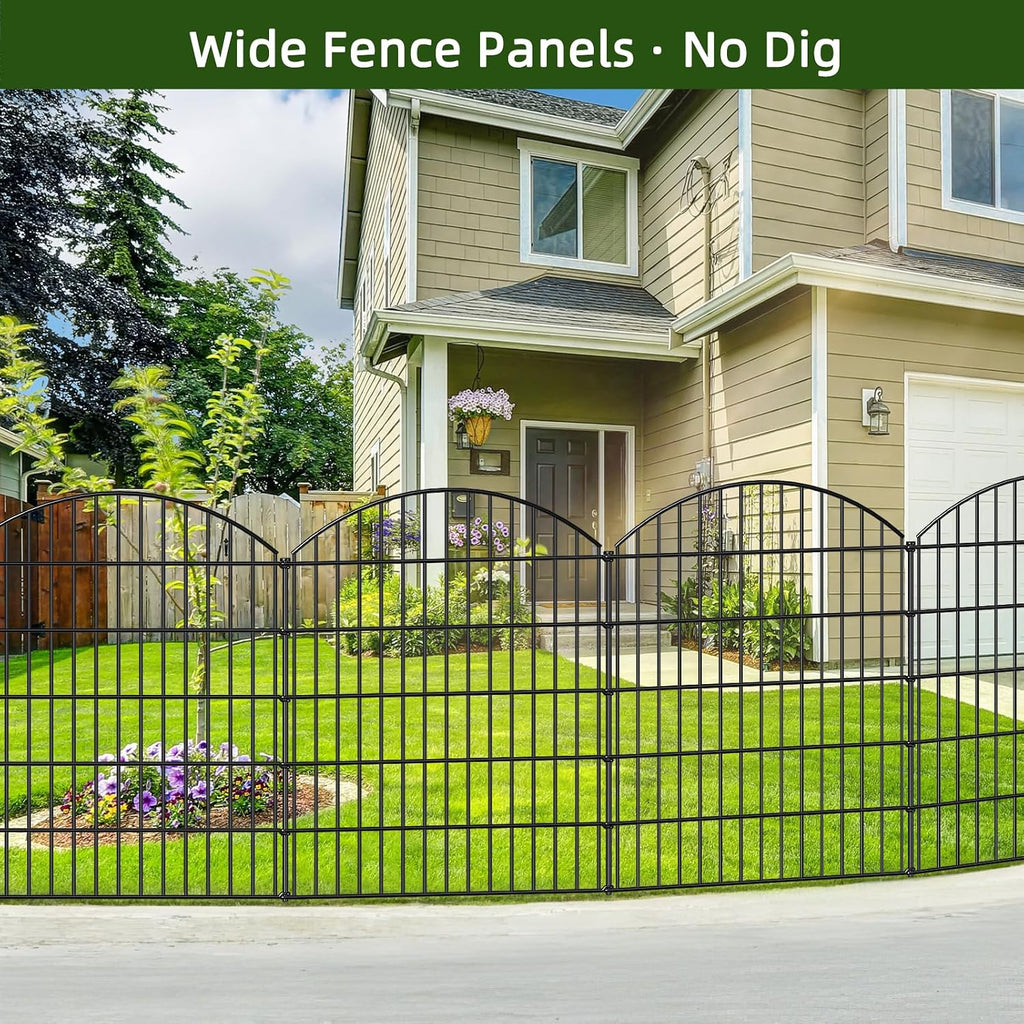 FOREHOGAR Heavy Duty Metal Garden Fence Outdoor CTW3643, 43.2in H x 14.75 ft L, No Dig Temporary Dog Fence Border Fencing for Yard Patio Landscape Flower Bed,5 Panels + 6 Stakes, Black