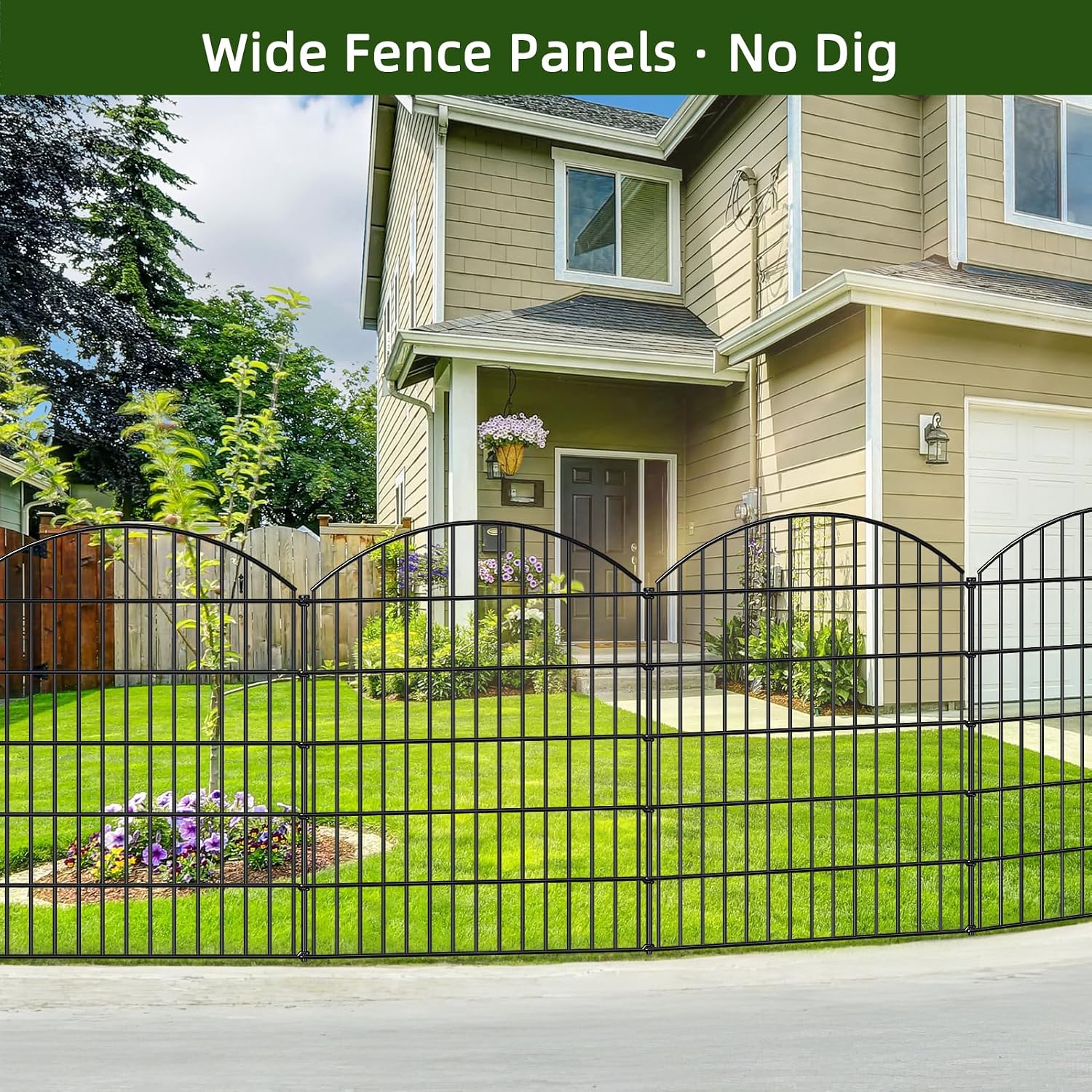 FOREHOGAR Heavy Duty Metal Garden Fence Outdoor CTW3643, 43.2in H x 14.75 ft L, No Dig Temporary Dog Fence Border Fencing for Yard Patio Landscape Flower Bed,5 Panels + 6 Stakes, Black
