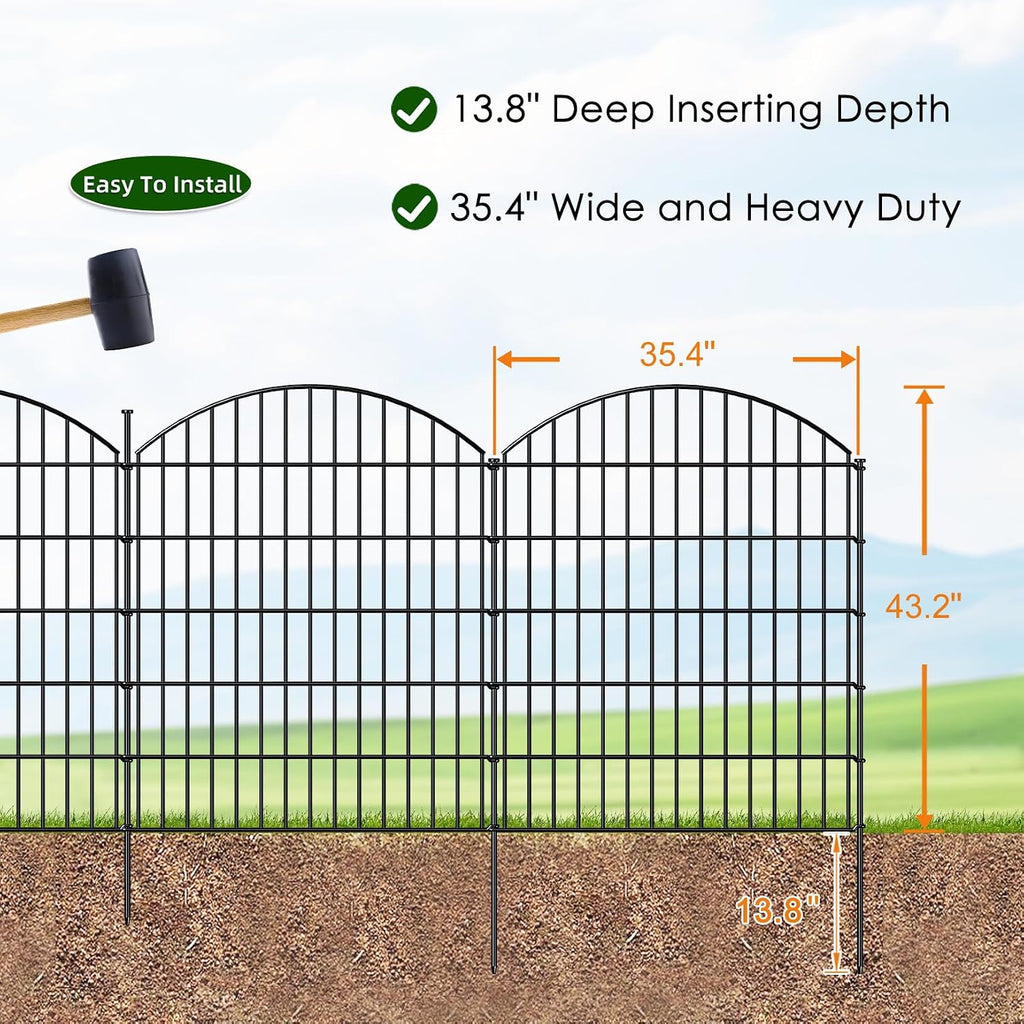 FOREHOGAR Heavy Duty Metal Garden Fence Outdoor CTW3643, 43.2in H x 14.75 ft L, No Dig Temporary Dog Fence Border Fencing for Yard Patio Landscape Flower Bed,5 Panels + 6 Stakes, Black