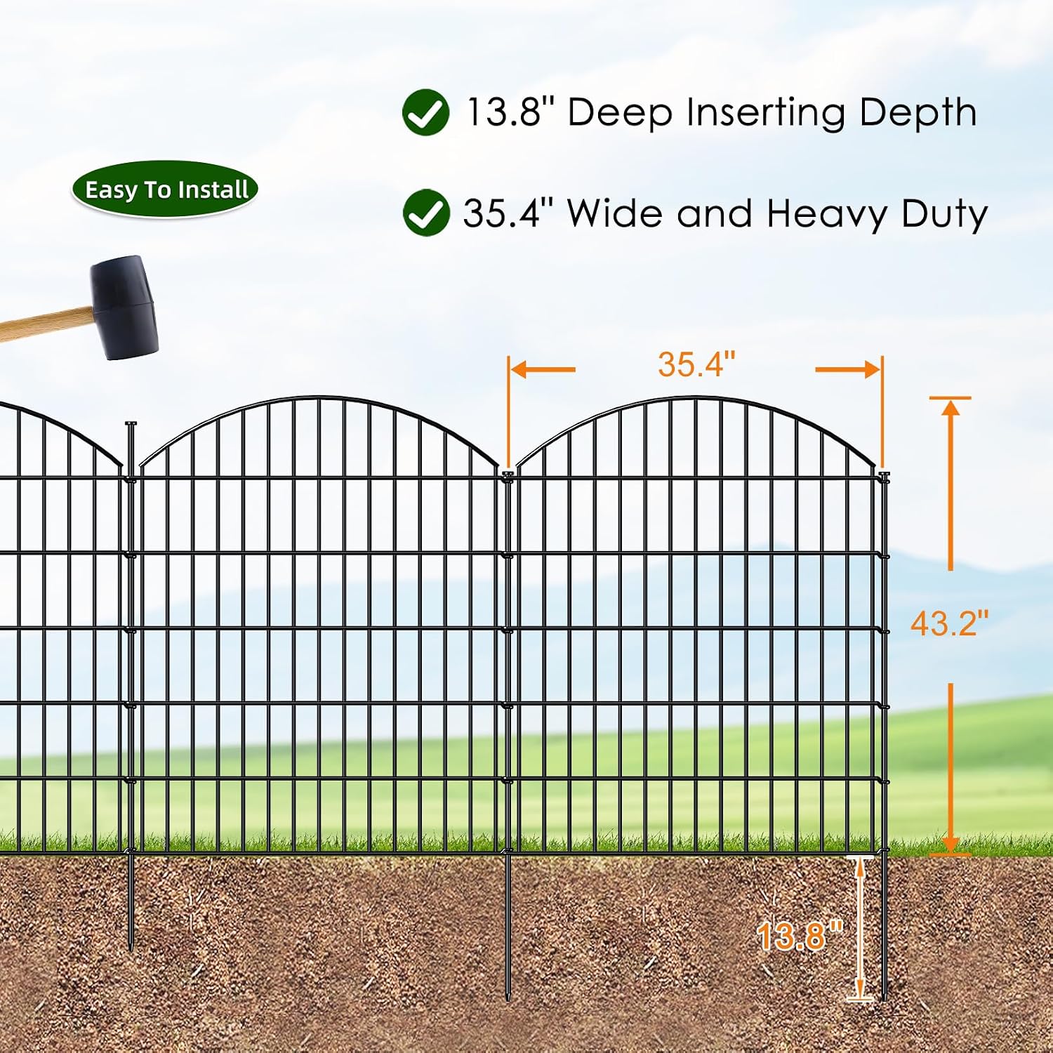 FOREHOGAR Heavy Duty Metal Garden Fence Outdoor CTW3643, 43.2in H x 14.75 ft L, No Dig Temporary Dog Fence Border Fencing for Yard Patio Landscape Flower Bed,5 Panels + 6 Stakes, Black