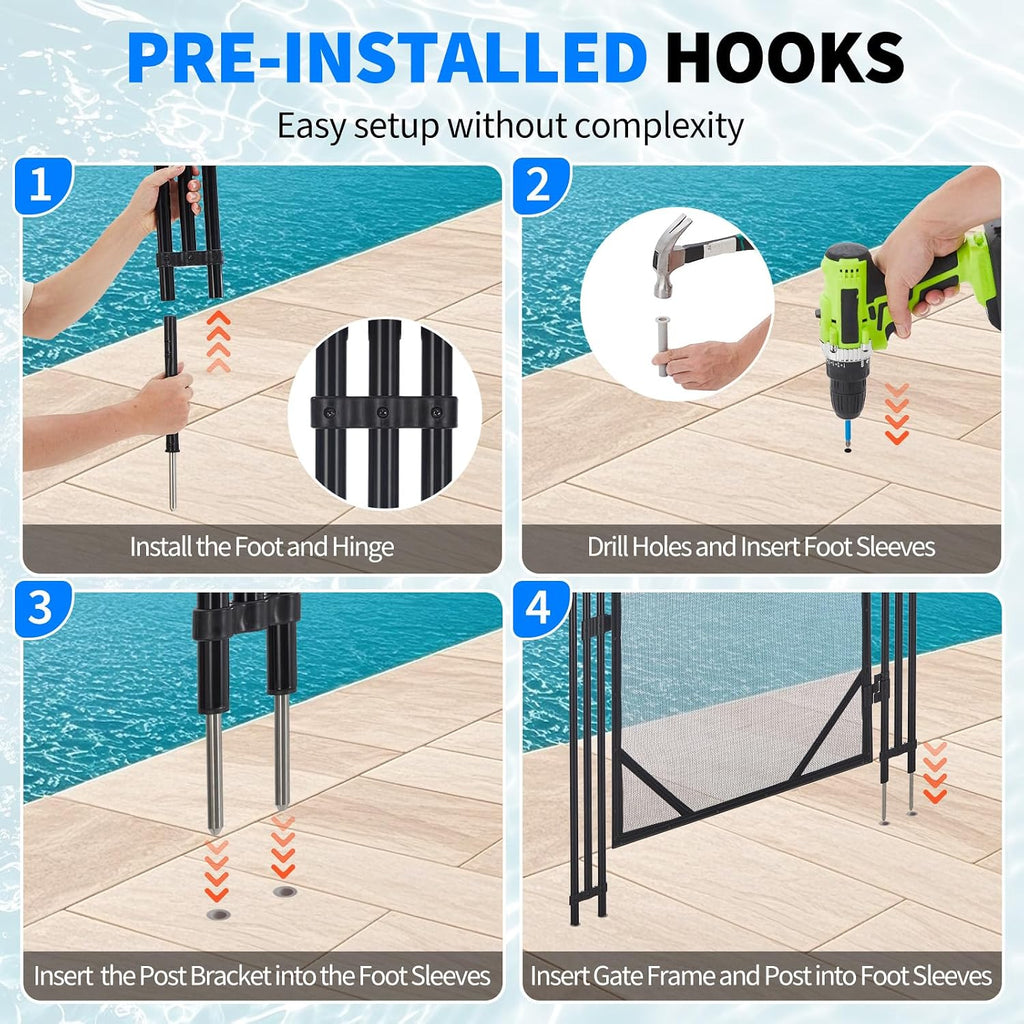 GarveeLife 4Ft x 2.5Ft Pool Fence Gate, Heavy Duty Steel Aluminum Frame, Pool Safety Fence Gate Kit with Stainless Steel Latch for Inground/Above Ground Pools, DIY Installation, Black