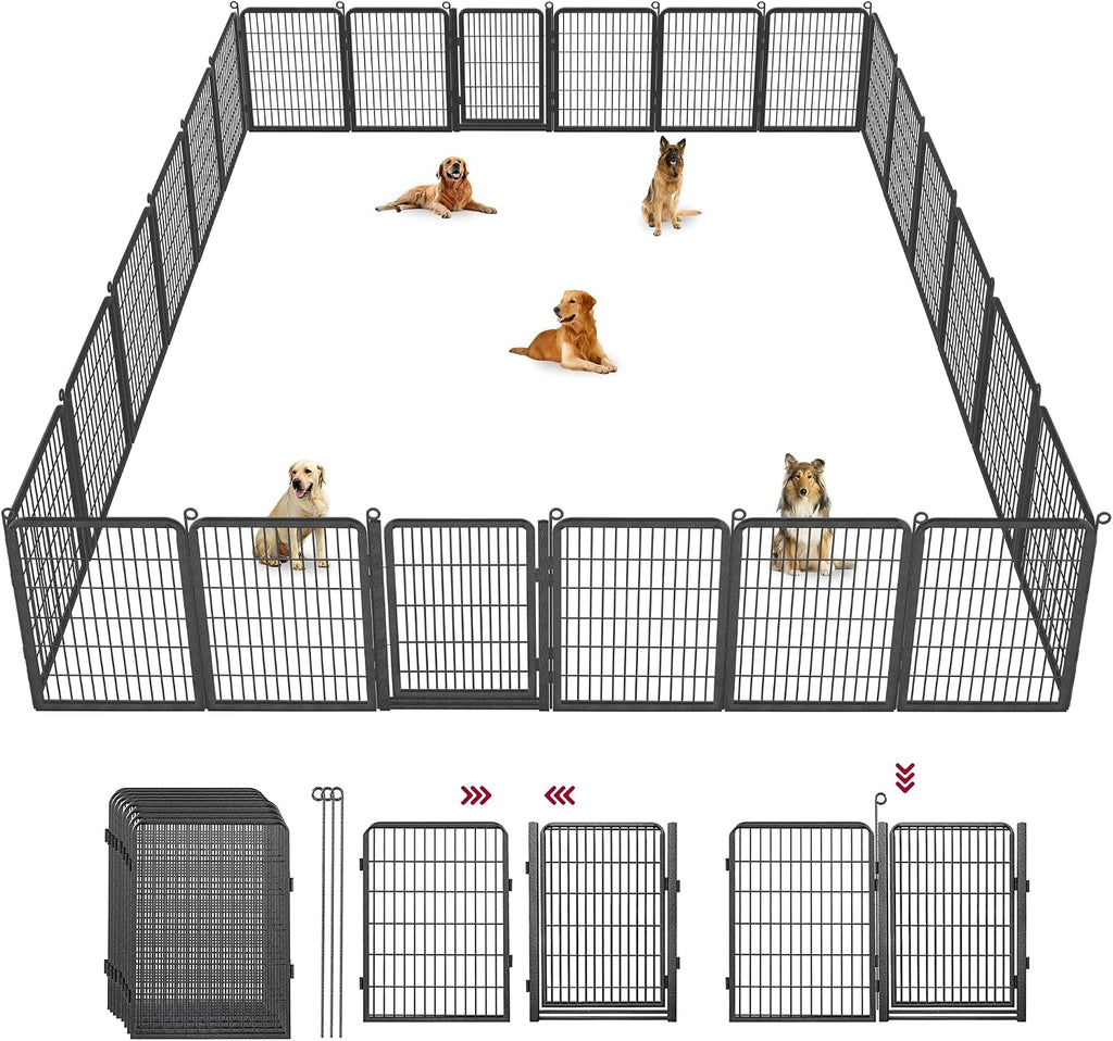 Dog Playpen Outdoor, 40' Height 28 Panels Pet Fence with Low Threshold Full Gate, Large Dog Fence Outdoor for Yard, Heavy Duty Pet Playpen Metal Play Pen Fence for RV Camping
