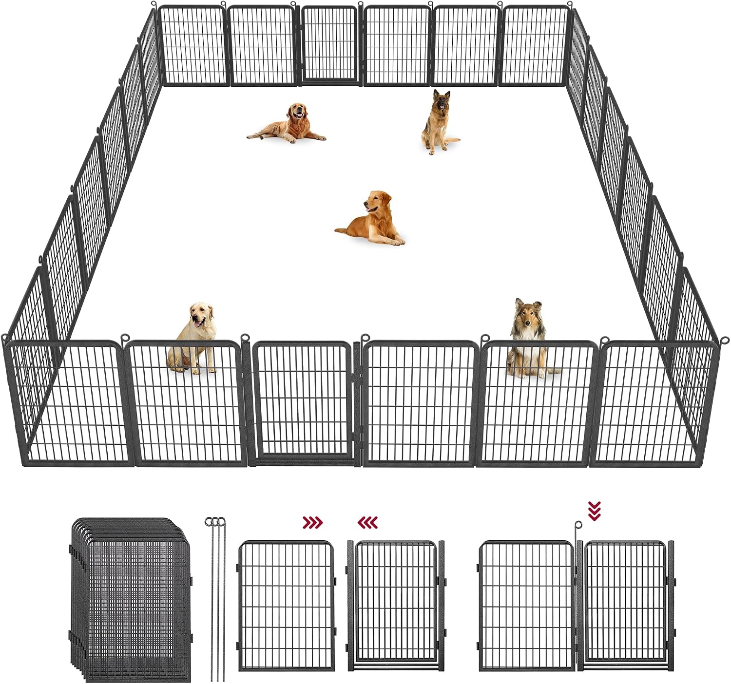 Dog Playpen Outdoor, 40' Height 28 Panels Pet Fence with Low Threshold Full Gate, Large Dog Fence Outdoor for Yard, Heavy Duty Pet Playpen Metal Play Pen Fence for RV Camping