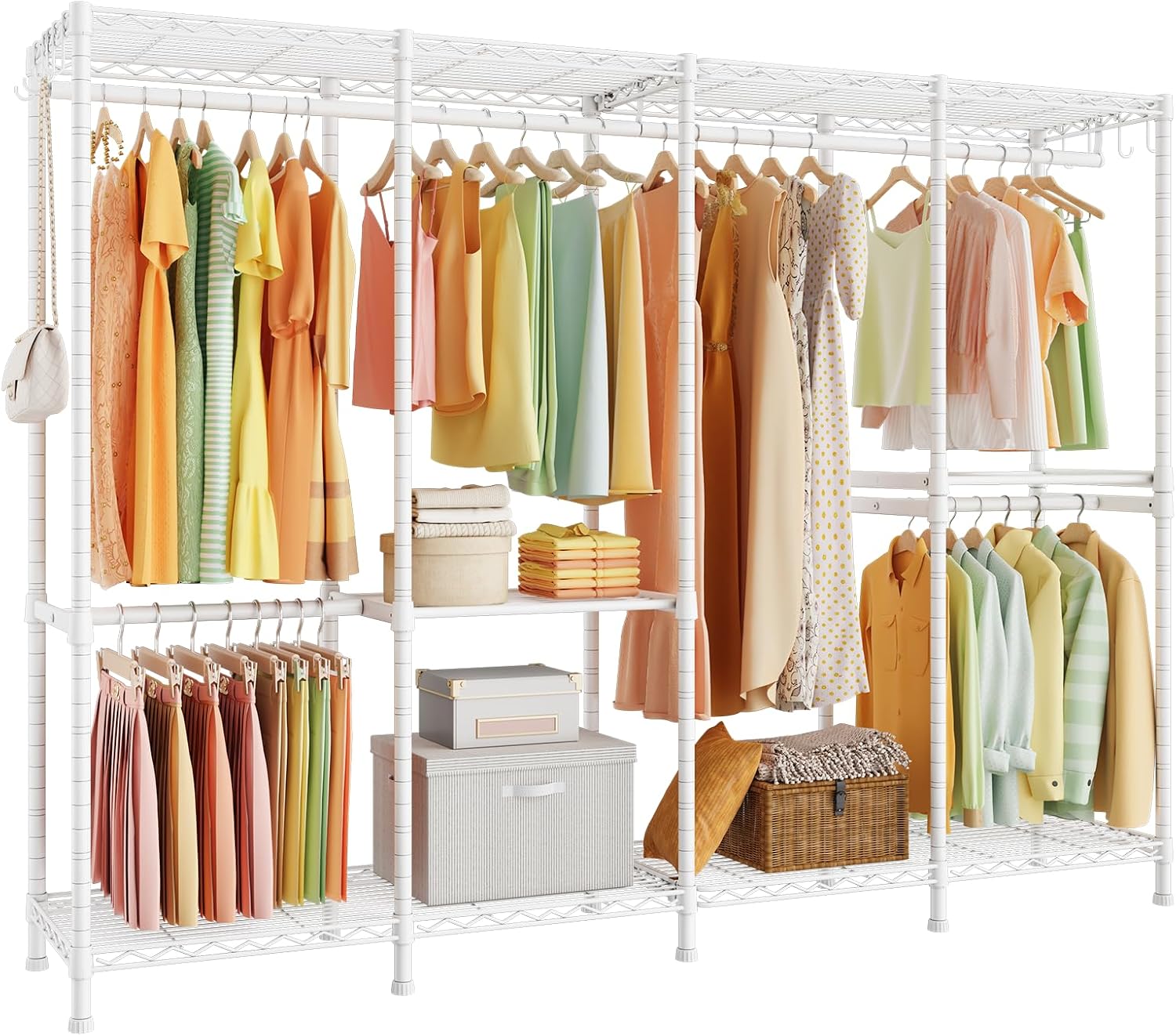 ULIFHOME H41 Garment Rack Heavy Duty Clothes Rack, Clothing Racks for Hanging Clothes, Extra Large Freestanding Portable Closet Wardrobe Rack 78.5'' W × 15.8'' D × 76.4'' H, Max Load 1150 Lbs, White