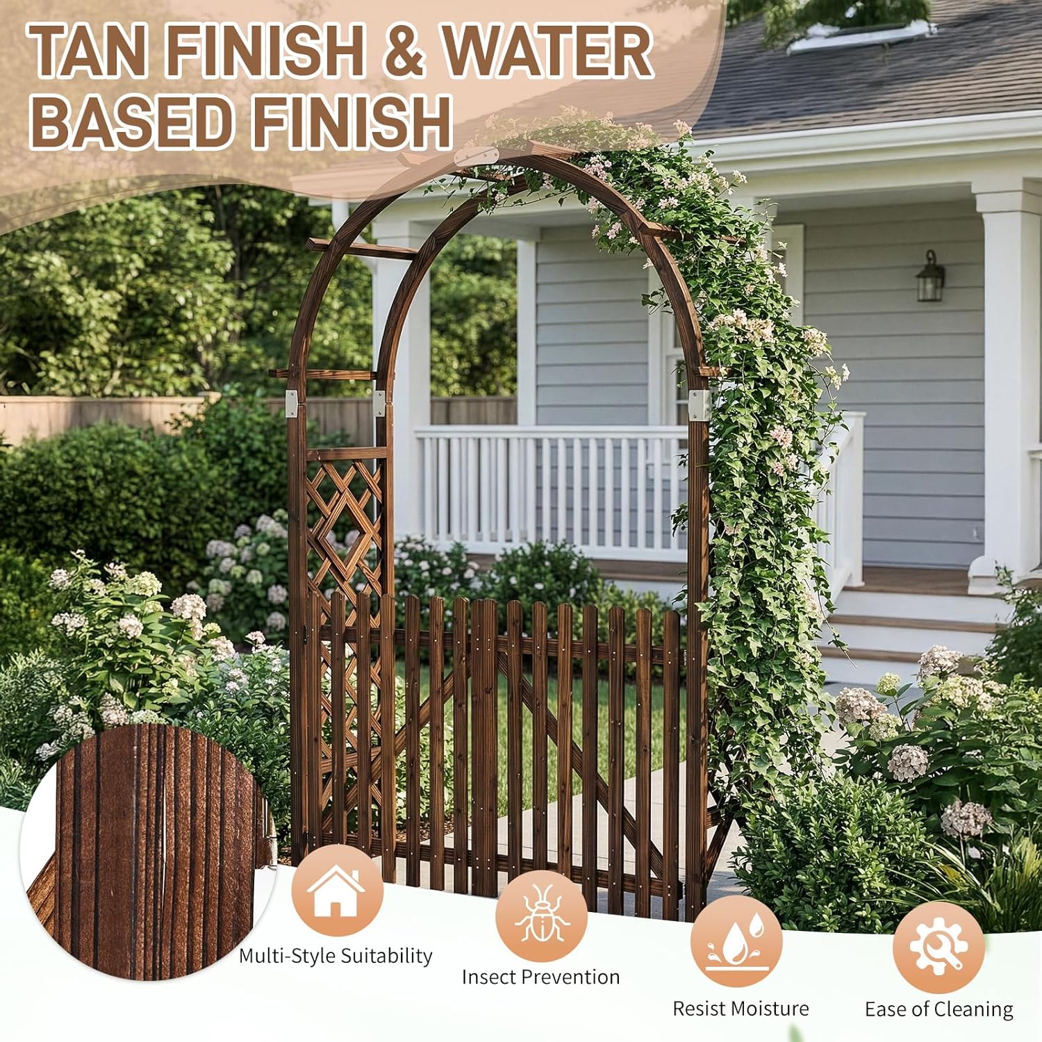 VINGLI Wooden Garden Arbor, Heavy Duty Outdoor Frame Trellis with Gate for Ceremony, Wood Trellis Garden Arch Pergola for Plant Climbing, Patio, Lawn, Wedding