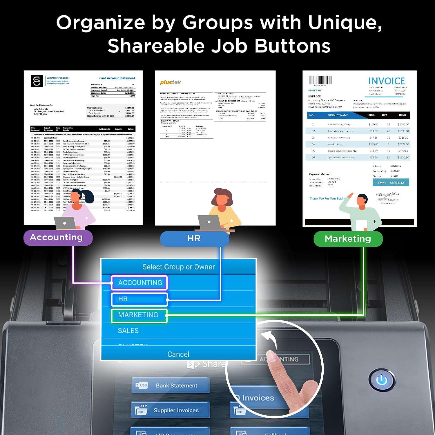 Plustek eScan A450 Pro Network Scanner, PC-Free Standalone, Direct Scan to SharePoint, Built-in OCR with autofill Columns, Easy Deployment, Remote IT Management, Wireless & Ethernet