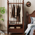 Solid Clothes Rack, Garment Racks, Drawers and A Shelf, Floor Coat Rack Retro Wooden Floor-Standing, Clothes Racks Bedroom for Hanging Shirts, Jackets(Brown)