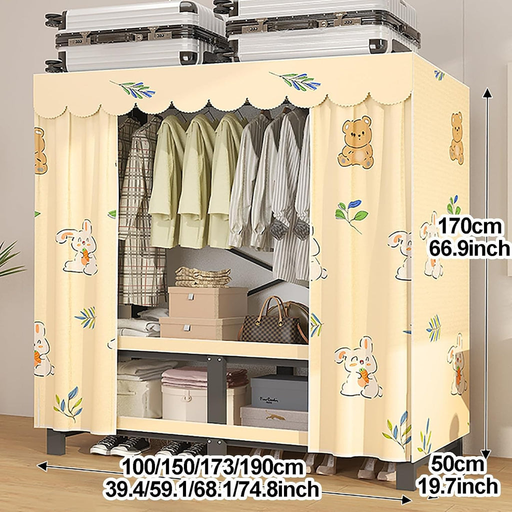 Heavy Duty Portable Wardrobe Closet with Cover, Freestanding Metal Clothing Rack, Garment Rack for Hanging Clothes, Armoire Storage, 170x50x150cm (Yellow 170x50x100cm)