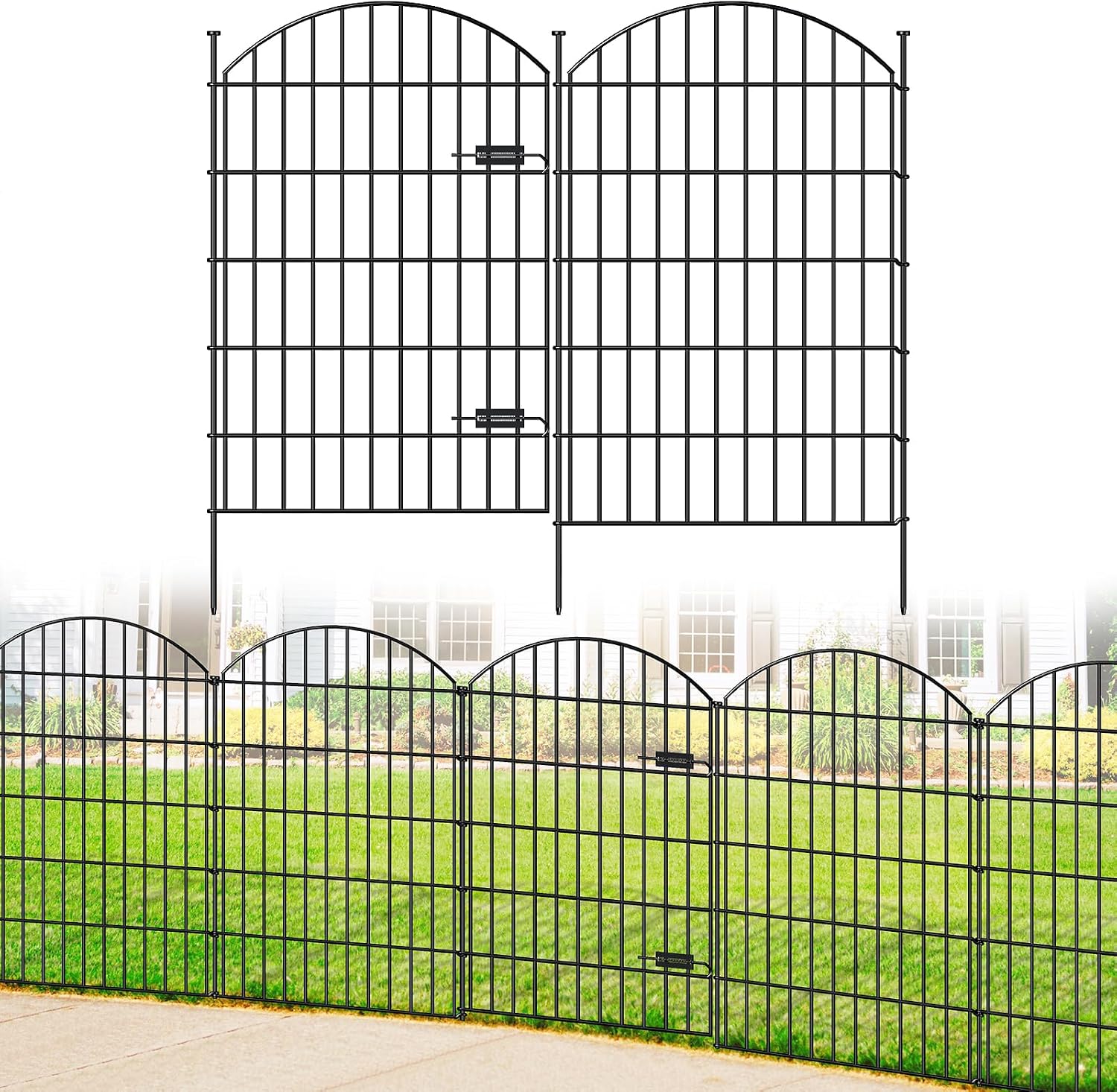 FOREHOGAR Metal Garden Fence with Gate 42in (H) x 23.3ft (L), 1 Gate+ 9 Panels Dog Fence Border Fence Animal Barrier, No Dig Garden Fencing for Yard Flower Bed Lawn Patio Outdoor, ECG4210, Black