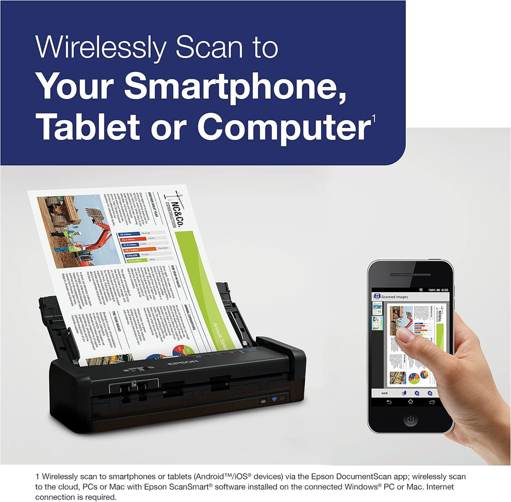 Epson Workforce ES-300W Wireless Color Portable Document Scanner with ADF for PC and Mac Sheet-fed, Duplex Scanning