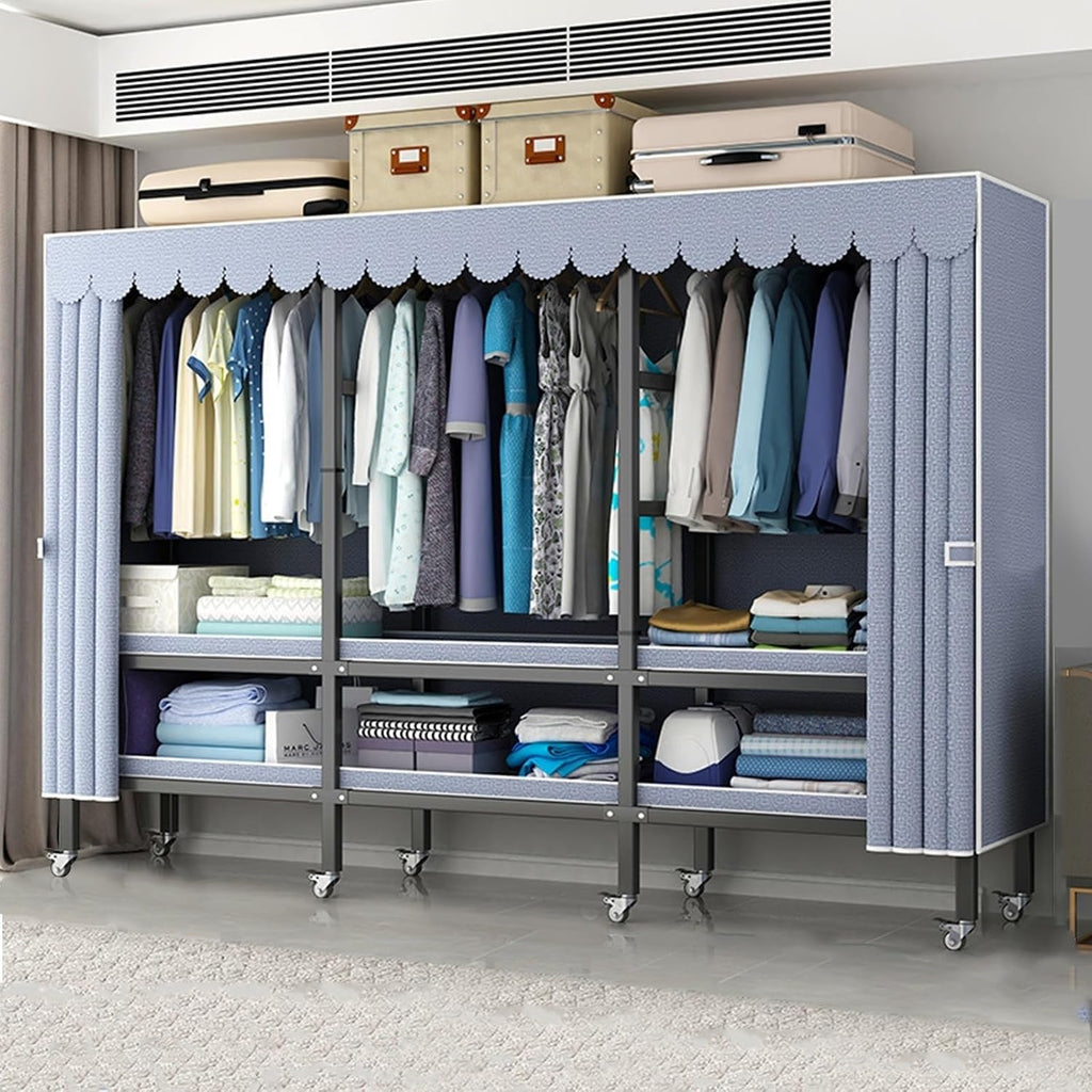 Large Capacity Wardrobe Rack - Rolling Foldable Garment Rack With Cover And Wheels, 1500 Lbs Heavy-Duty Portable Wardrobe Freestanding Clothes Organizer System For Bedroom Living Room Office ( Size :
