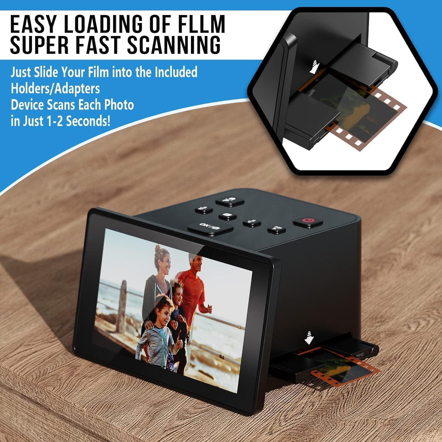 Digital Film Scanner, Slide & Negative Scanner with 5'' LCD Screen, Converts Color & B&W Negatives & Slides 35mm, 135/110 Films, Super 8 Slides to 22MP JPEG Digital Photos, Grey