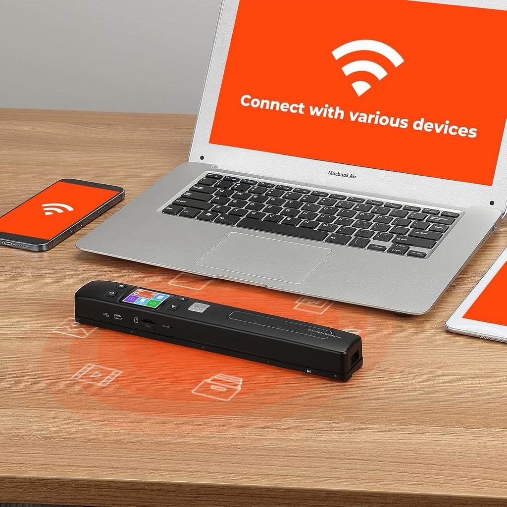WiFi Portable Handheld Color Photo Scanner for A4 Document,Business Card,Books, Receipt,Pictures up to 1050 DPI,Connect Computer Via Built-in WiFi/USB Cable, Needn't Driver,with 16G SD Card (White)