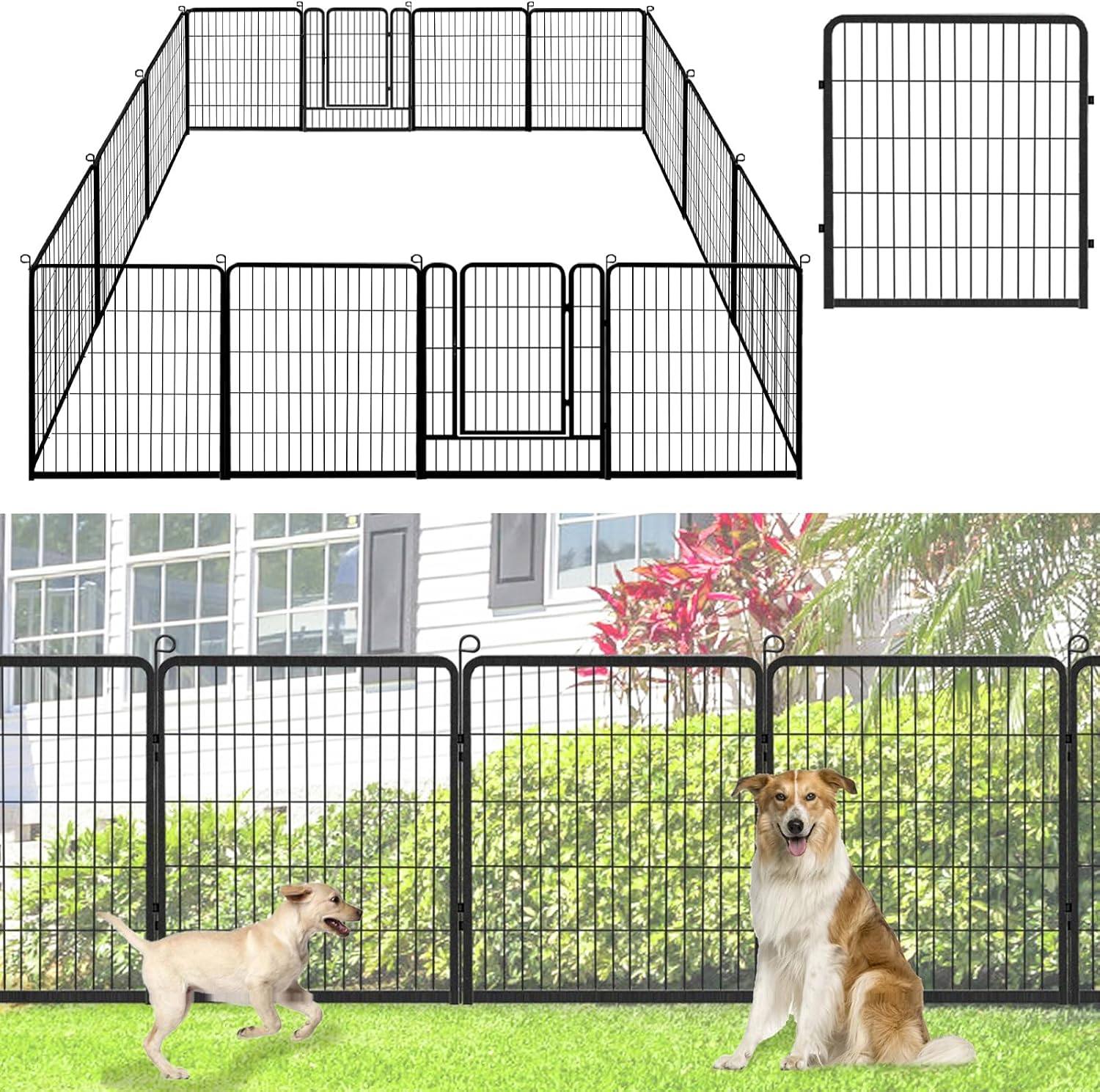 Jhsomd Decorative Garden Fence with Gate, 32in(H) x 32Ft(L) Rustproof Metal Fence Panels for Dogs, 12 Panels No Dig Garden Fencing for Yard, Exra Wide Landscape Edging for Flower Beds, Patio
