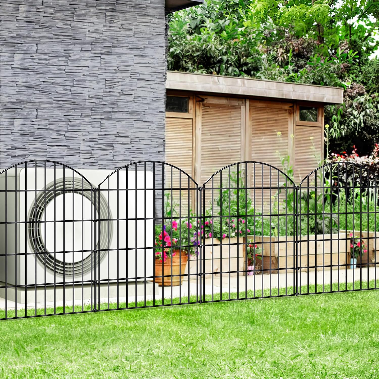 FOREHOGAR Metal Garden Fence 36in (H) x 23.3ft (L), 10 Panels + 11 Stakes Dog Fences Border Fence Animal Barrier, No Dig Garden Fencing for Yard Flower Bed Lawn Patio Outdoor, CTW3610 Black