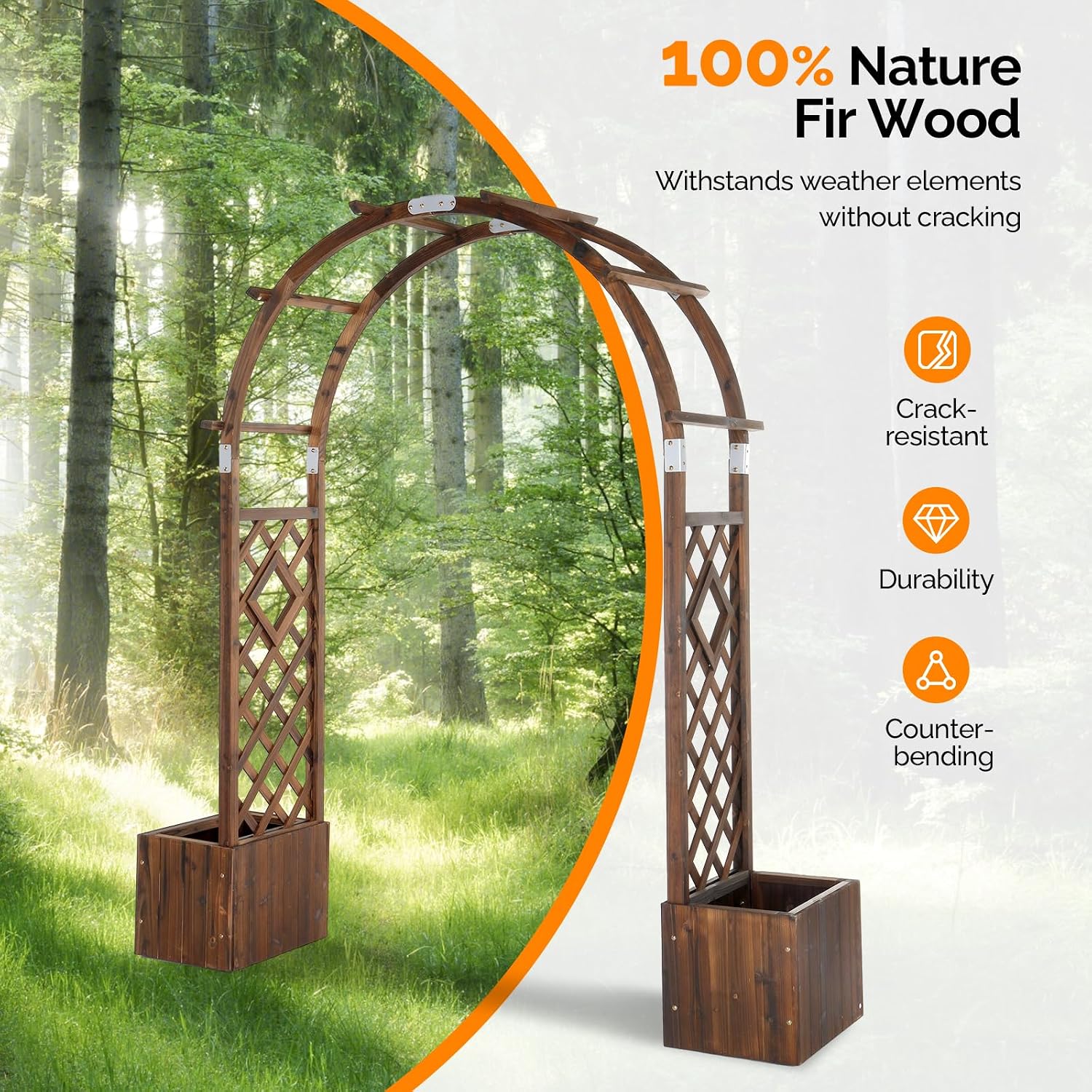 VINGLI Wooden Garden Arbor, Heavy Duty Outdoor Frame Trellis with Planter for Ceremony, Wood Trellis Garden Arch Pergola for Plant Climbing, Patio, Lawn, Wedding (with Planter)